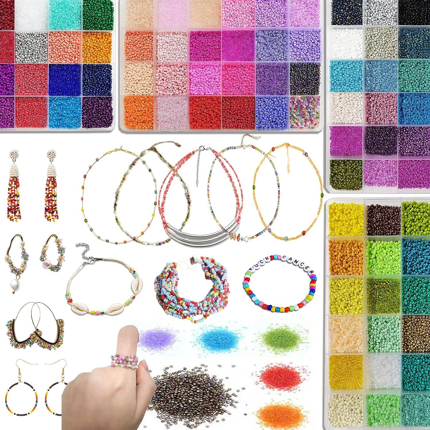 Miotorio 40320+Pcs Glass Seed Beads for Jewelry Making Kit 2mm 56 Colors Small Beads Kit with 300pcs Letter Beads Pendants for Bracelets Necklace