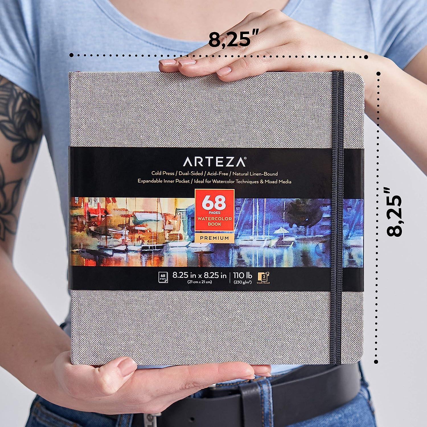 Arteza Watercolor Sketchbooks, 8.25x8.25-inch, 2-Pack, 68 Sheets, Gray Art  Journal, Hardcover 110lb Paper Book, Watercolor Sketchbook for Use as  Travel Journal and Mixed Media Pad 2 Pack Gray
