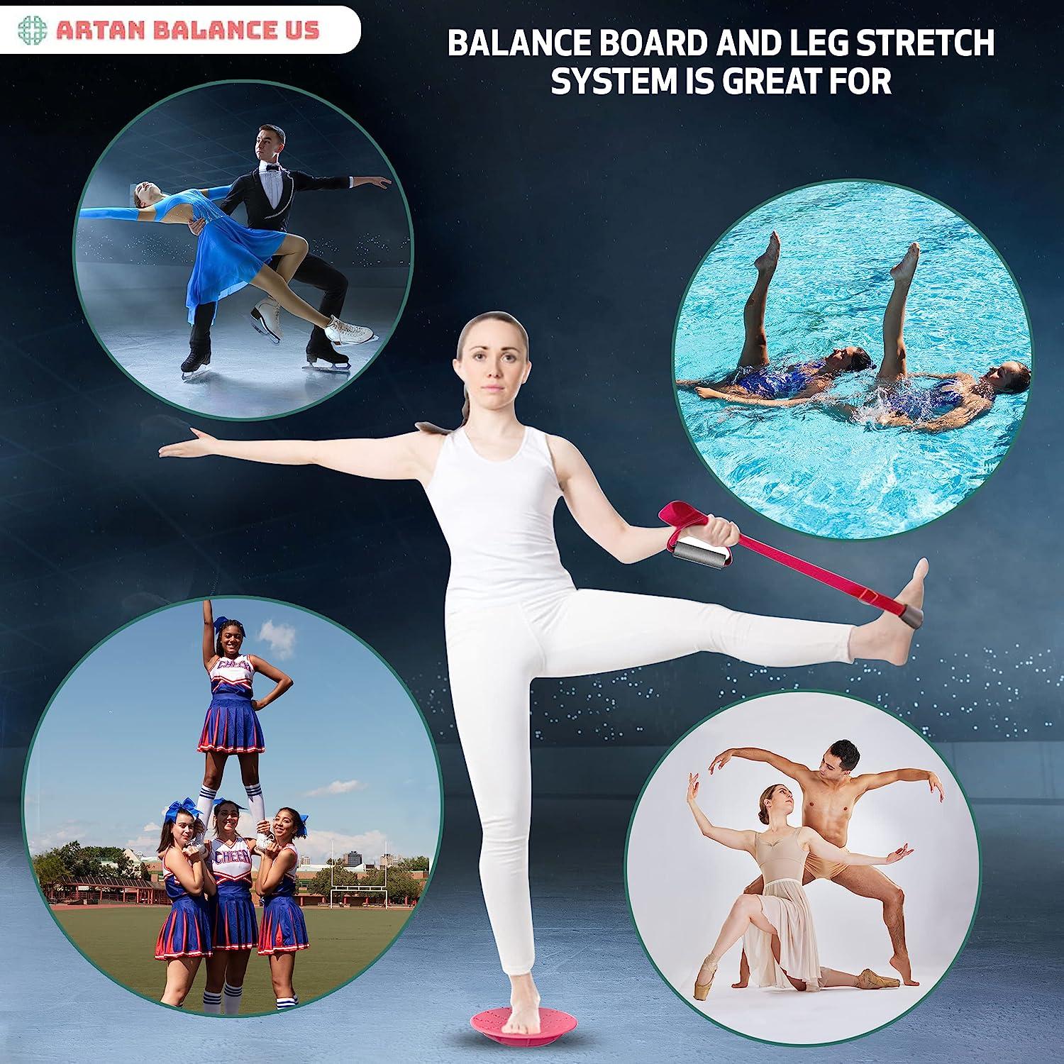 Leg Stretching Strap and Ballet Balance Board, 2 Pc. Set, Stretching, Disc  Core Trainer and Flexibility Equipment for Dance, Gymnastics, Cheer or  Figure Skating, Portable