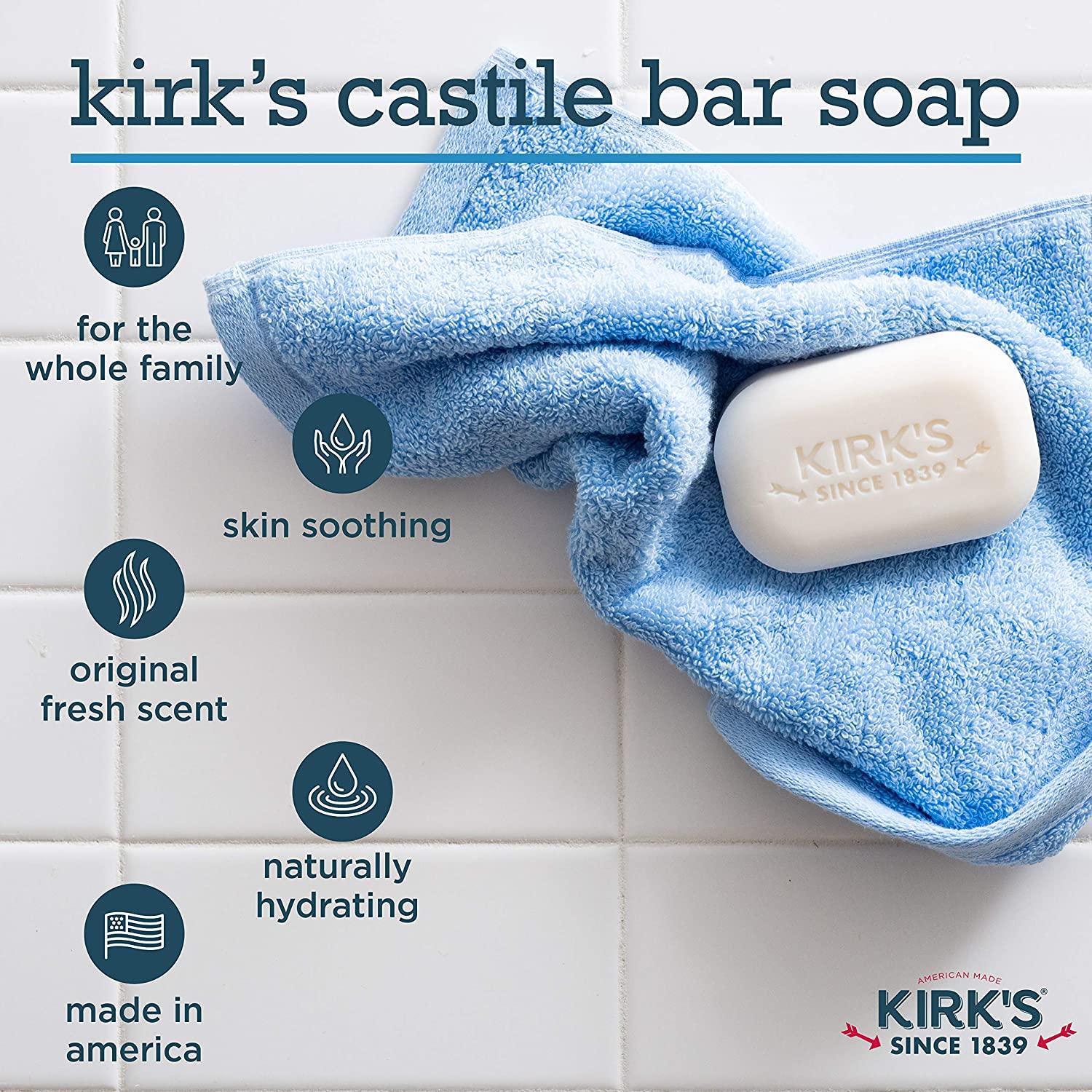 Kirks Castile Bar Soap Premium Vegan Formula Original Fresh Scent