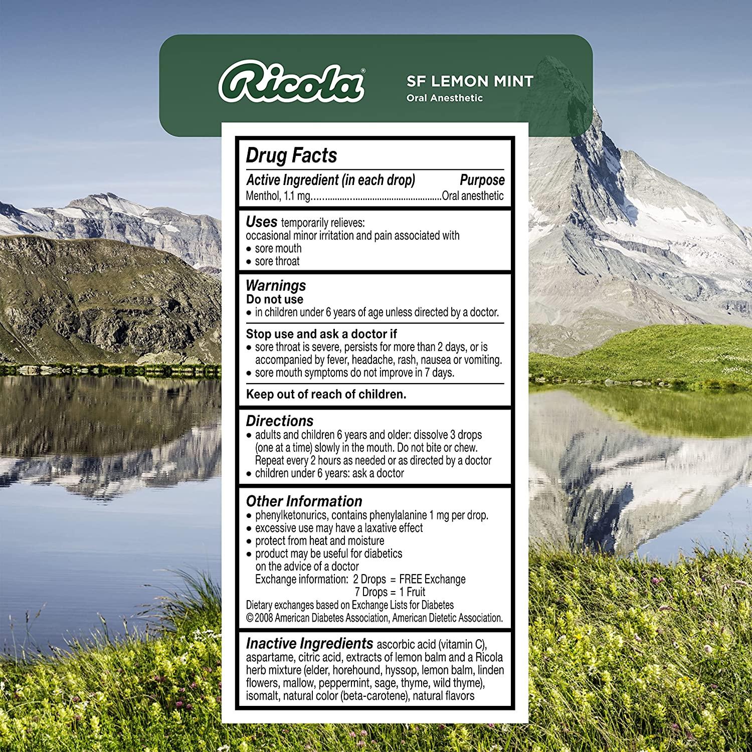 Ricola Sugar Free Lemon Mint Herbal Cough Suppressant Throat Drops