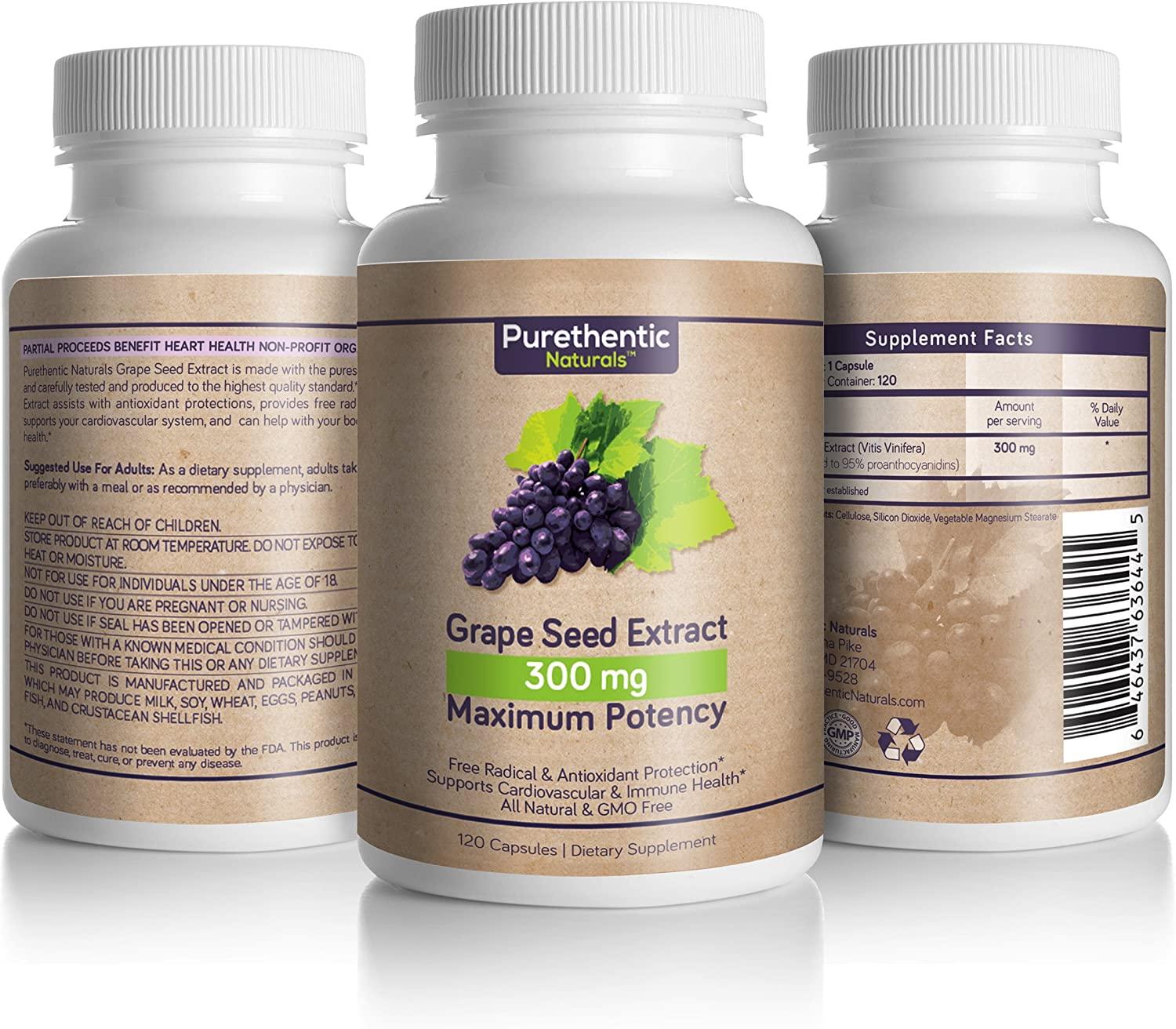 Grape Seed Extract Capsules 300mg, 120 Count, 4 Month Supply, Natural High Potency (95