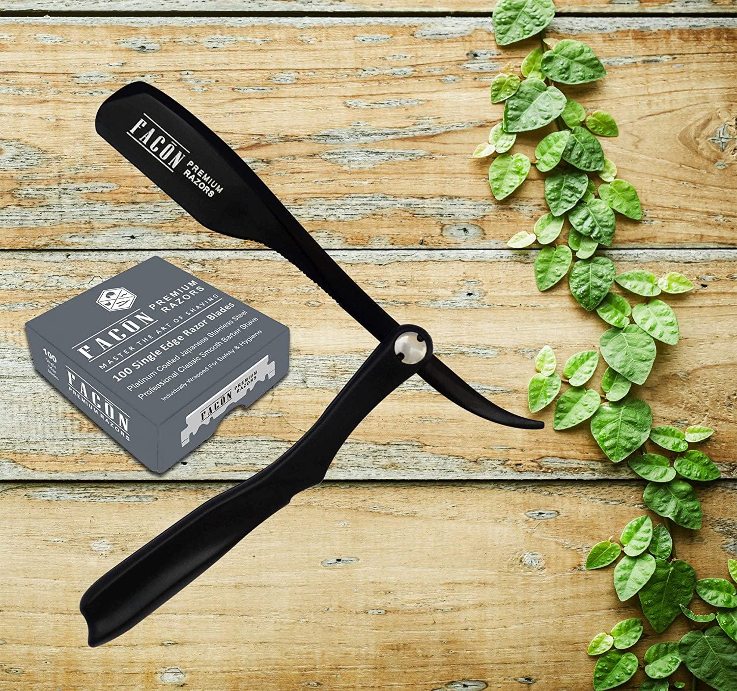 100 BLADES + Facón Professional Classic Japanese Straight Edge Feather