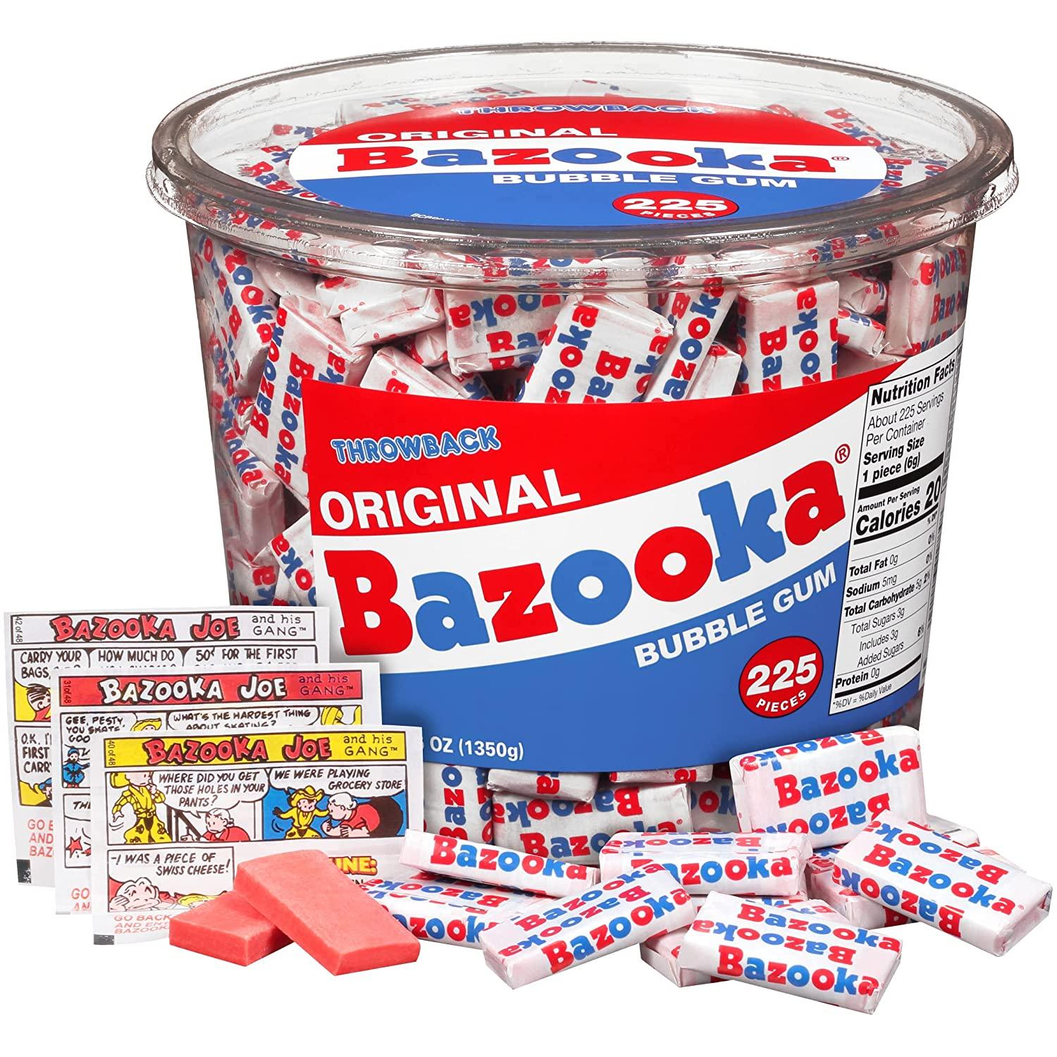 Bazooka Bubble Gum 225 Count Individually Wrapped Pink Chewing Gum in