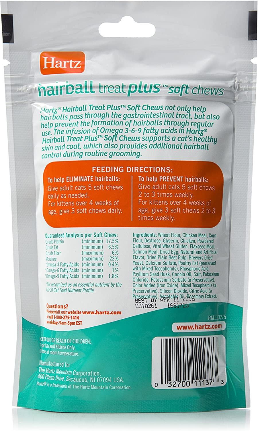 Hartz Hairball Remedy Plus Chicken Flavored Soft Chews for Cats and Kittens
