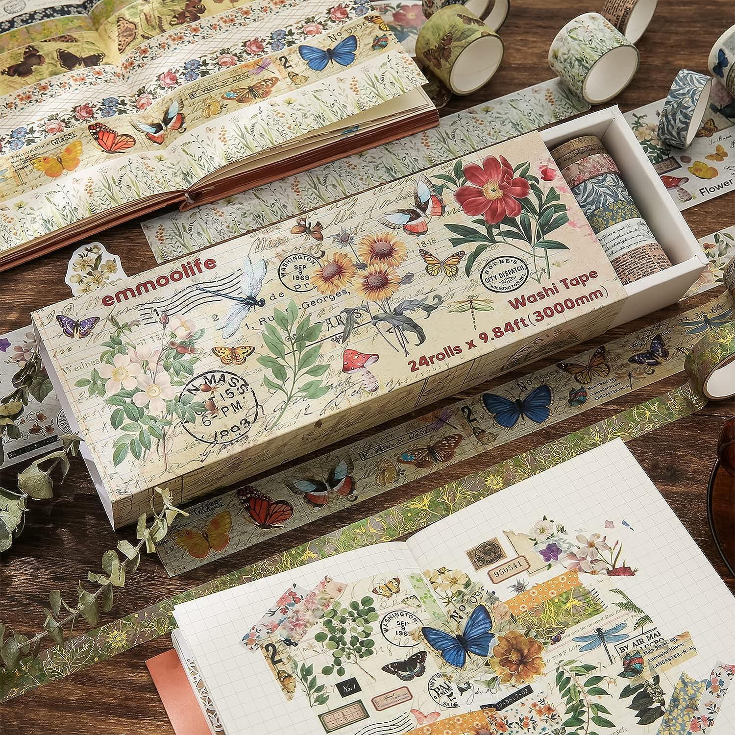20 Rolls Vintage Washi Tape Set,Wide Floral Stamp Letter Old Newspaper Antique R