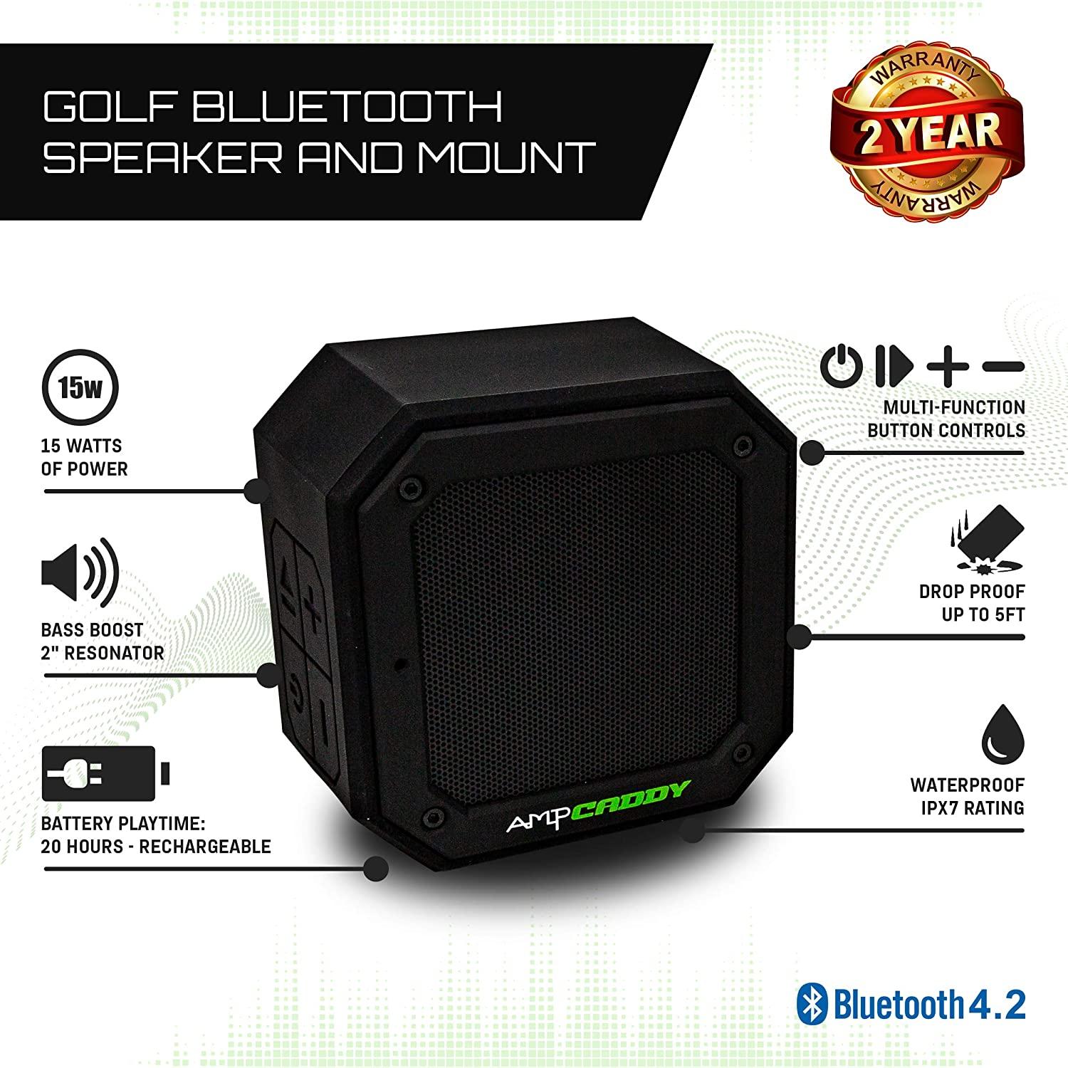Golf Bluetooth Speaker with Mount, Ampcaddy Version 3 Pro Bluetooth