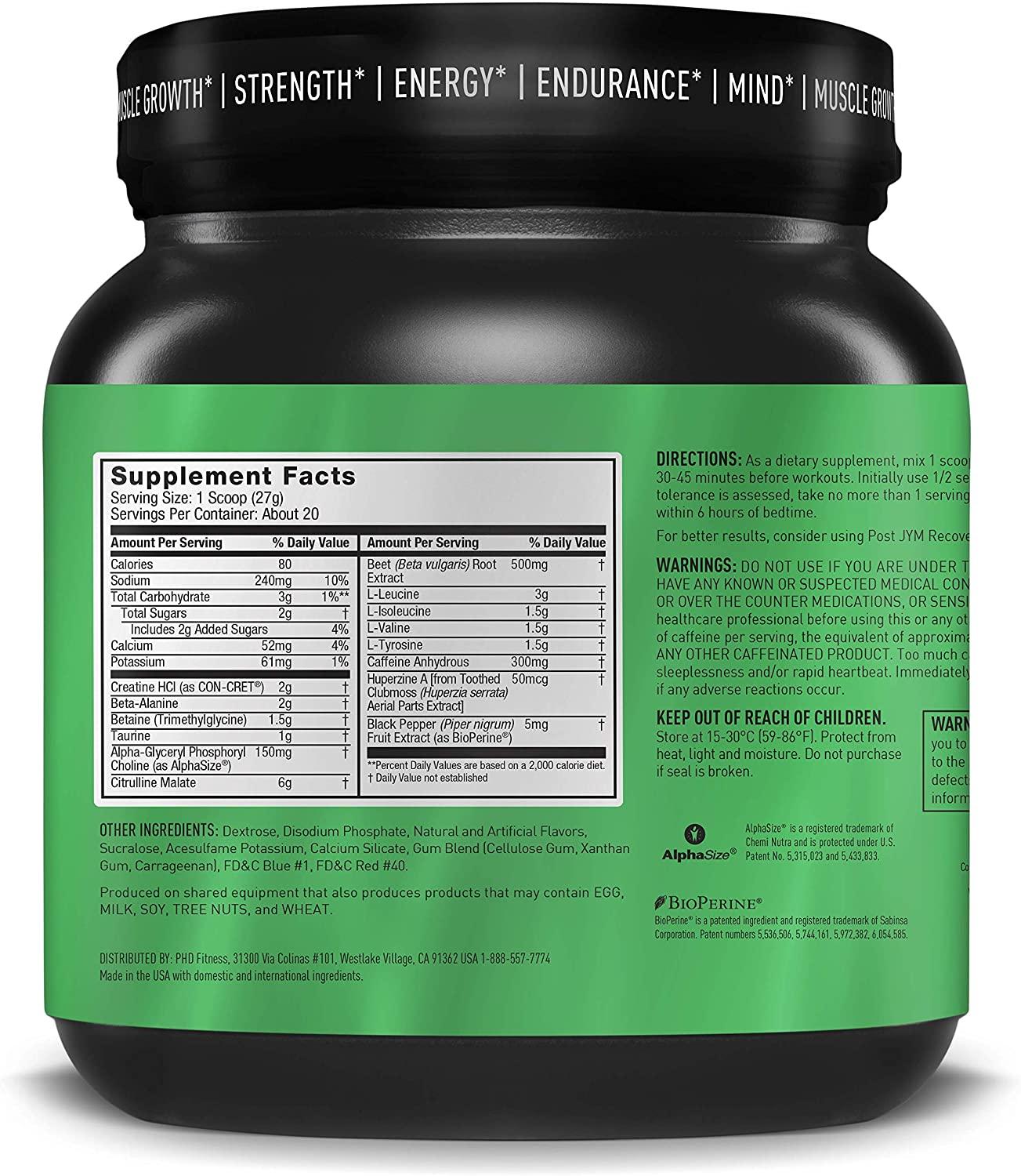 JYM Supplement Science Pre Jym Rainbow Sherbet, Black, 20 Servings