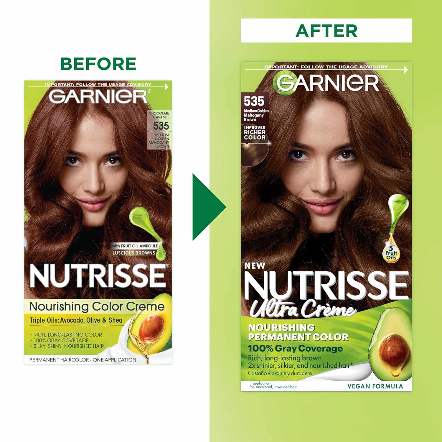 Garnier Hair Color Nutrisse Nourishing Creme 535 Medium Golden Mahogany  Brown (Chocolate Caramel) Permanent Hair Dye 1 Count (Packaging May Vary)