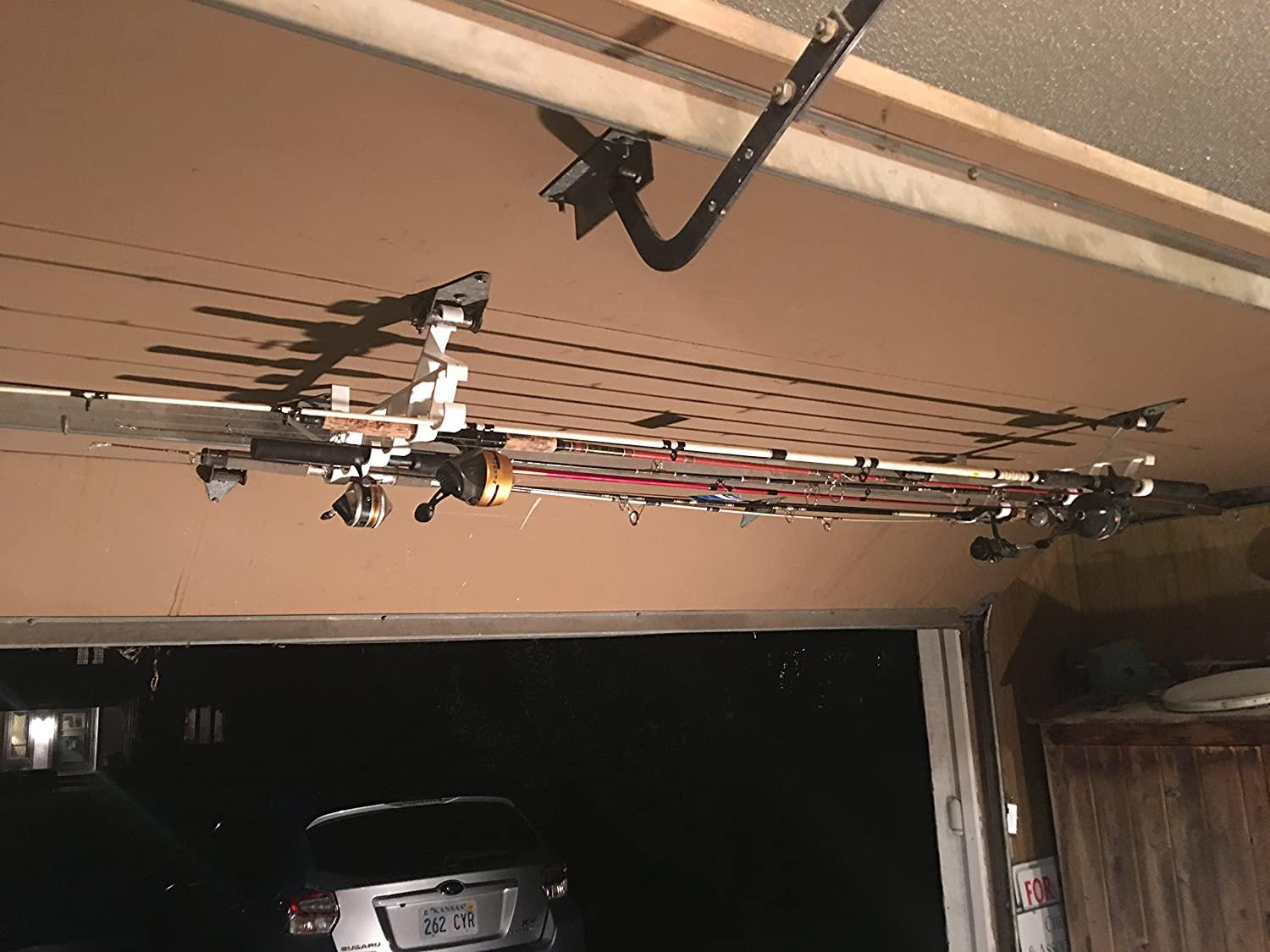 Garage Storage Rack for Garage Doors with Hooks for Fishing Rods