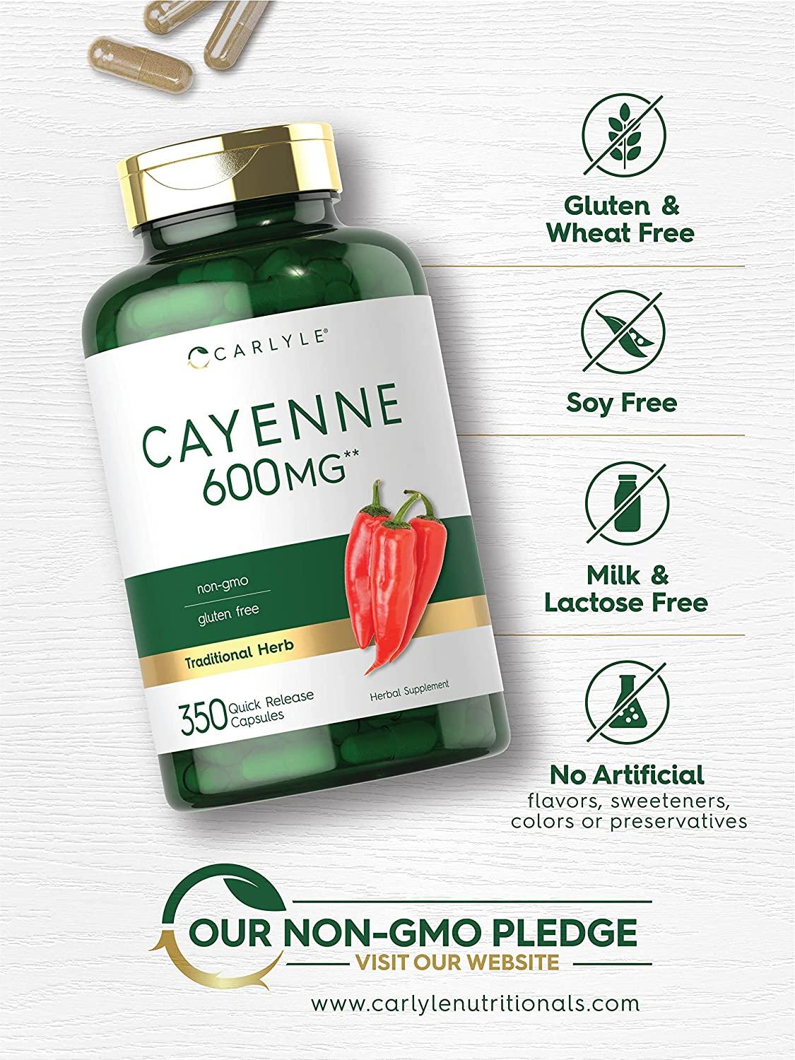 Cayenne Pepper Capsules 600mg 350 Pills NonGMO, Gluten Free