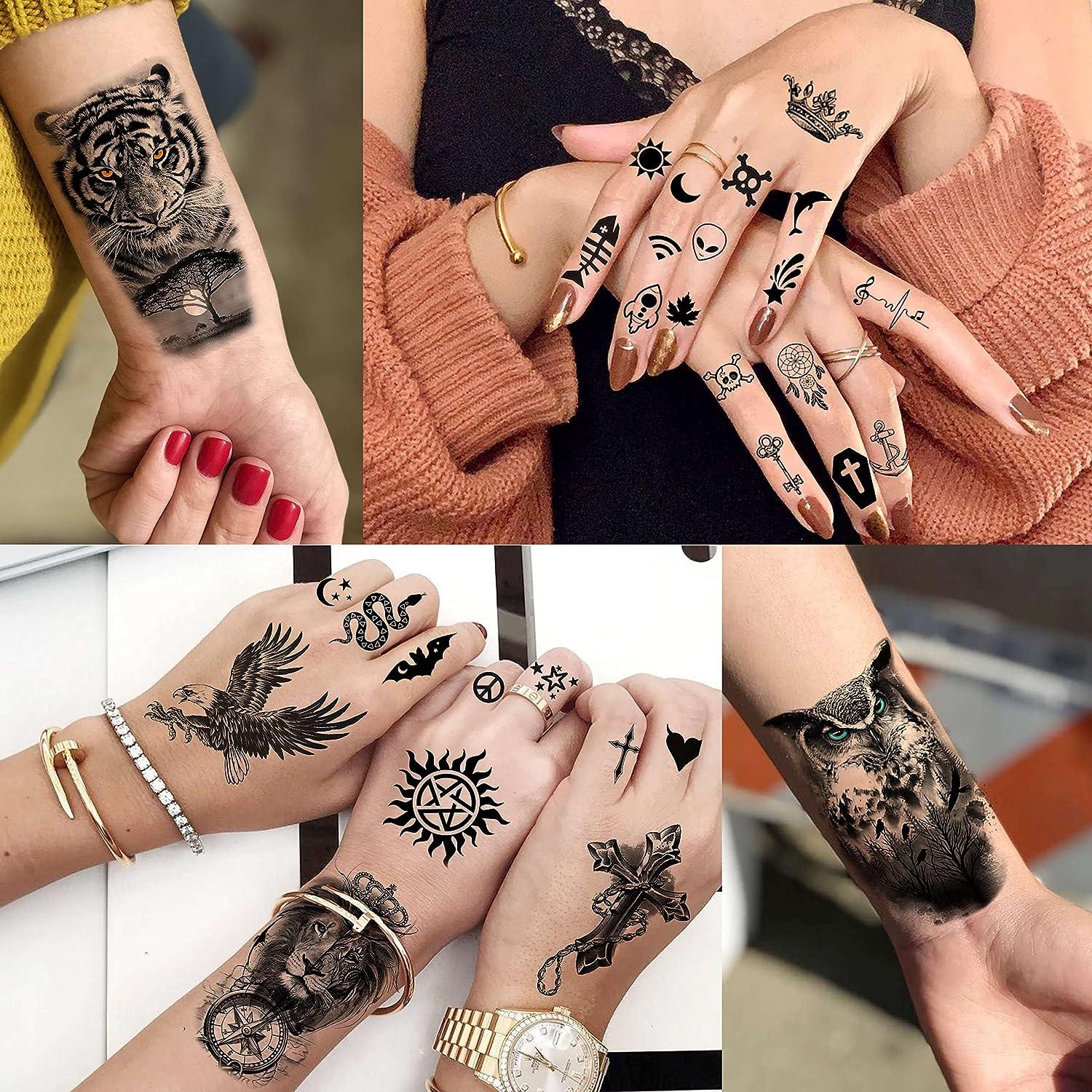Large Black Arm Temporary Tattoos 64 Sheets for Men and Women