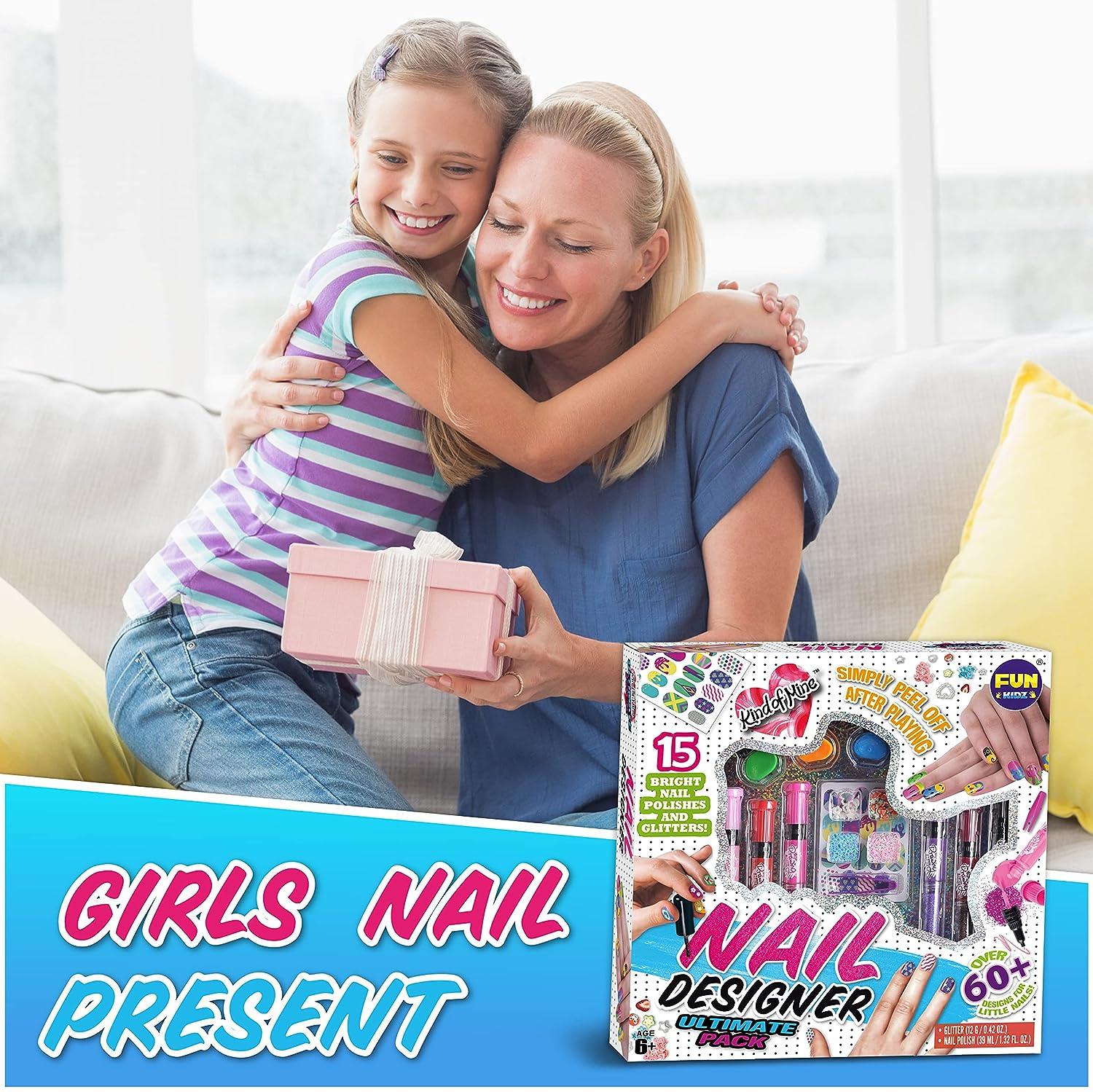 Nail Polish Kit for Kids Ages 7-12, FunKidz Nail Pens Combo Kit Girl Gift  Peelable Nail Art Studio Set with Cool Girly Decoration Stuff- Polish, Pen