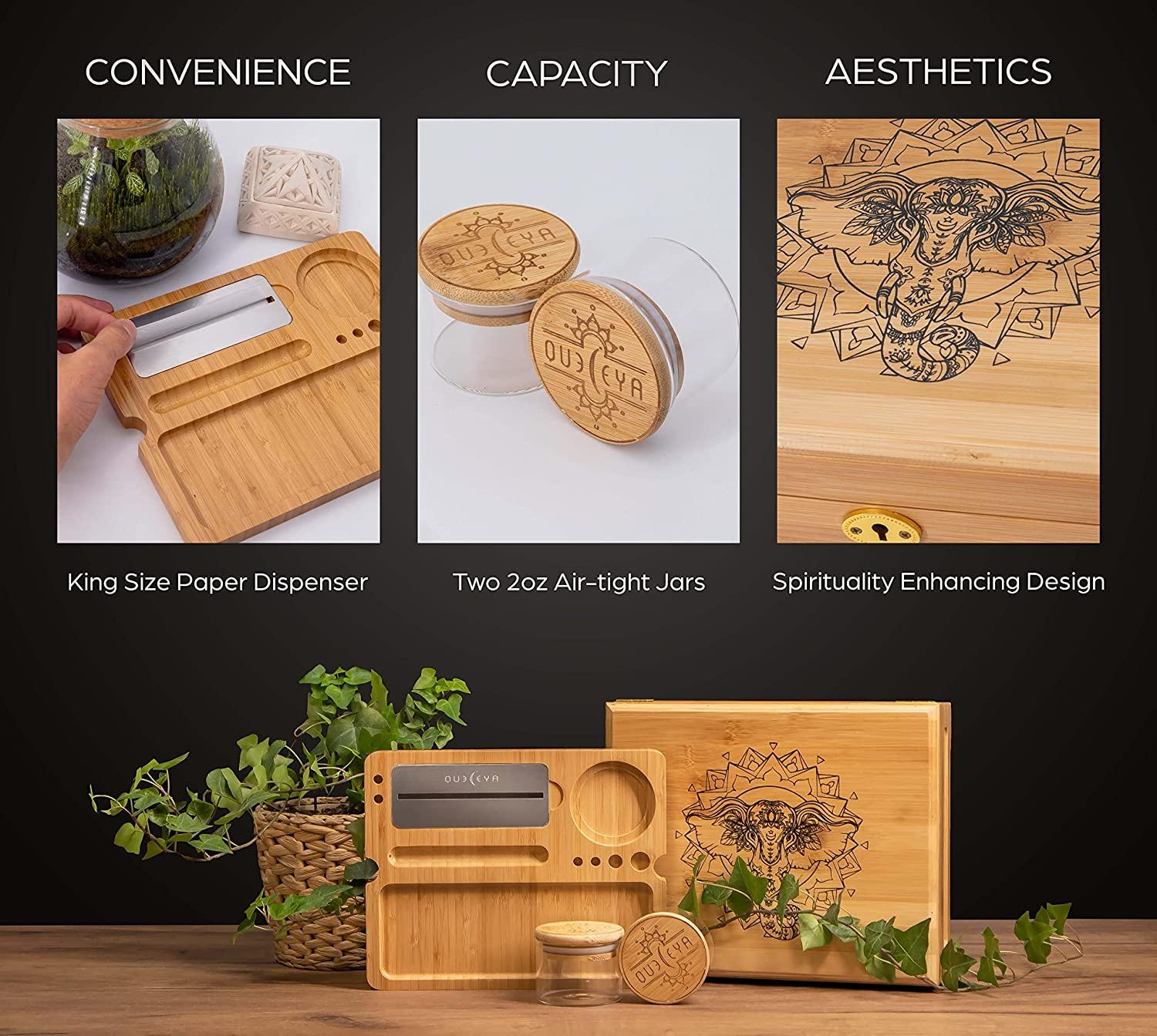 Wooden Stash Box Bundle with Rolling Tray, Jar, and Lock Bamboo