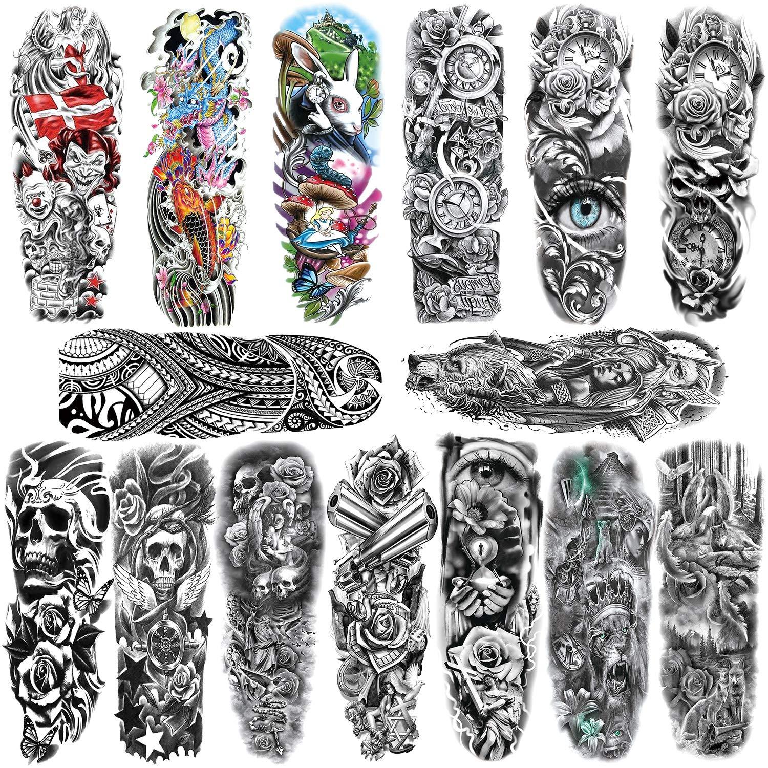 Konsait 15 Sheets Large Temporary Tattoos Full Arm Tattoo Sleeves