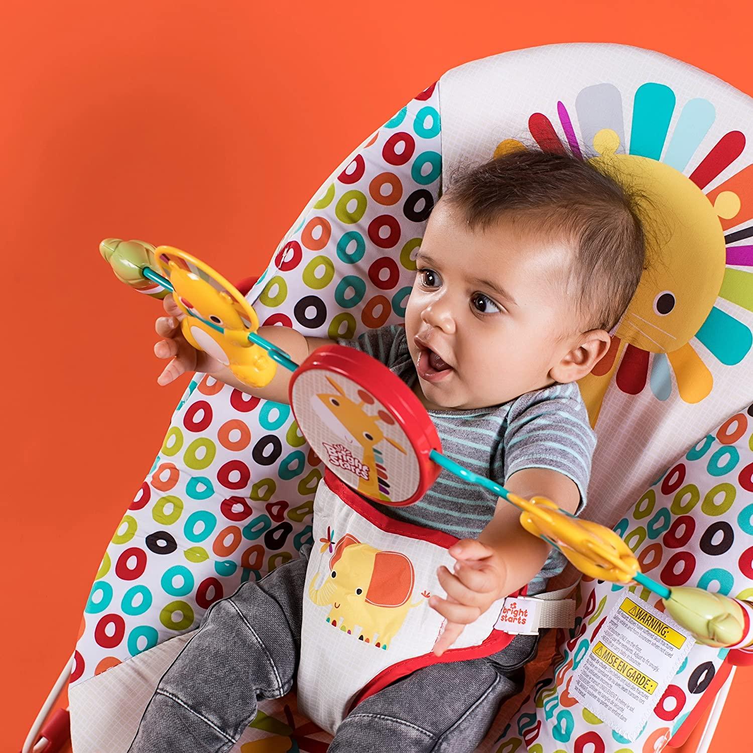 Bright Starts Playful Pinwheels Portable Baby Bouncer with Vibrating Seat and Toy Bar - 19.8x13.1x3.4 Inch - Ages 0-6 Months | Buy Now with Express International Delivery | GoSupps.com Bright Starts Playful Pinwheels Portable Baby Bouncer with Vibrating Seat and Toy Bar - 19.8x13.1x3.4 Inch - Ages 0-6 Months | Buy Now with Express International Delivery | GoSupps.com