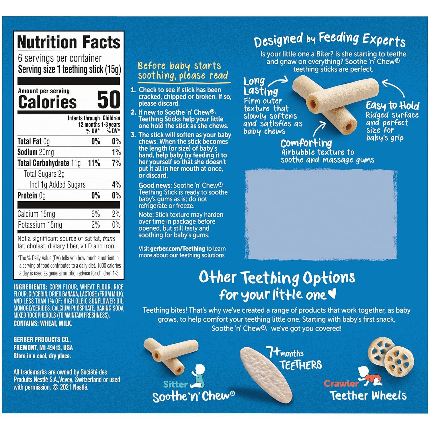 Gerber Soothe n Chew Teething Sticks Banana 6 CT