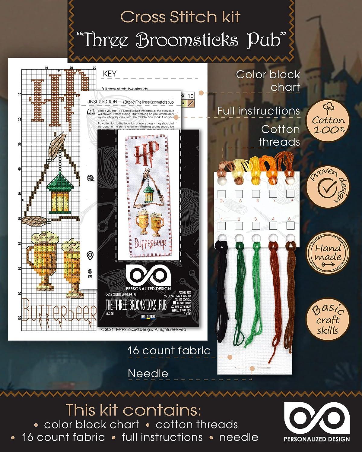 Counted Cross Stitch Bookmark kit 'The Three Broomsticks'- DIY Hand  Embroidery Bookmark Set, 2.36 in 7.70 in (6 19.5 cm), KSK