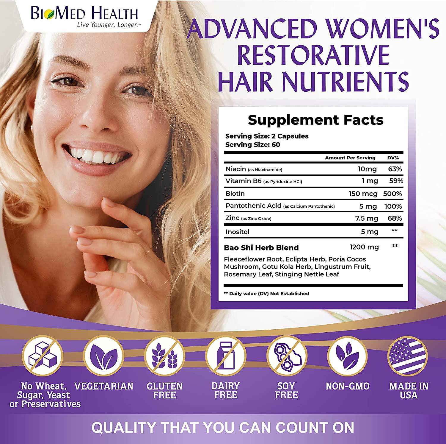 BioMed Health Hair Growth Vitamins for Women 120ct Advanced