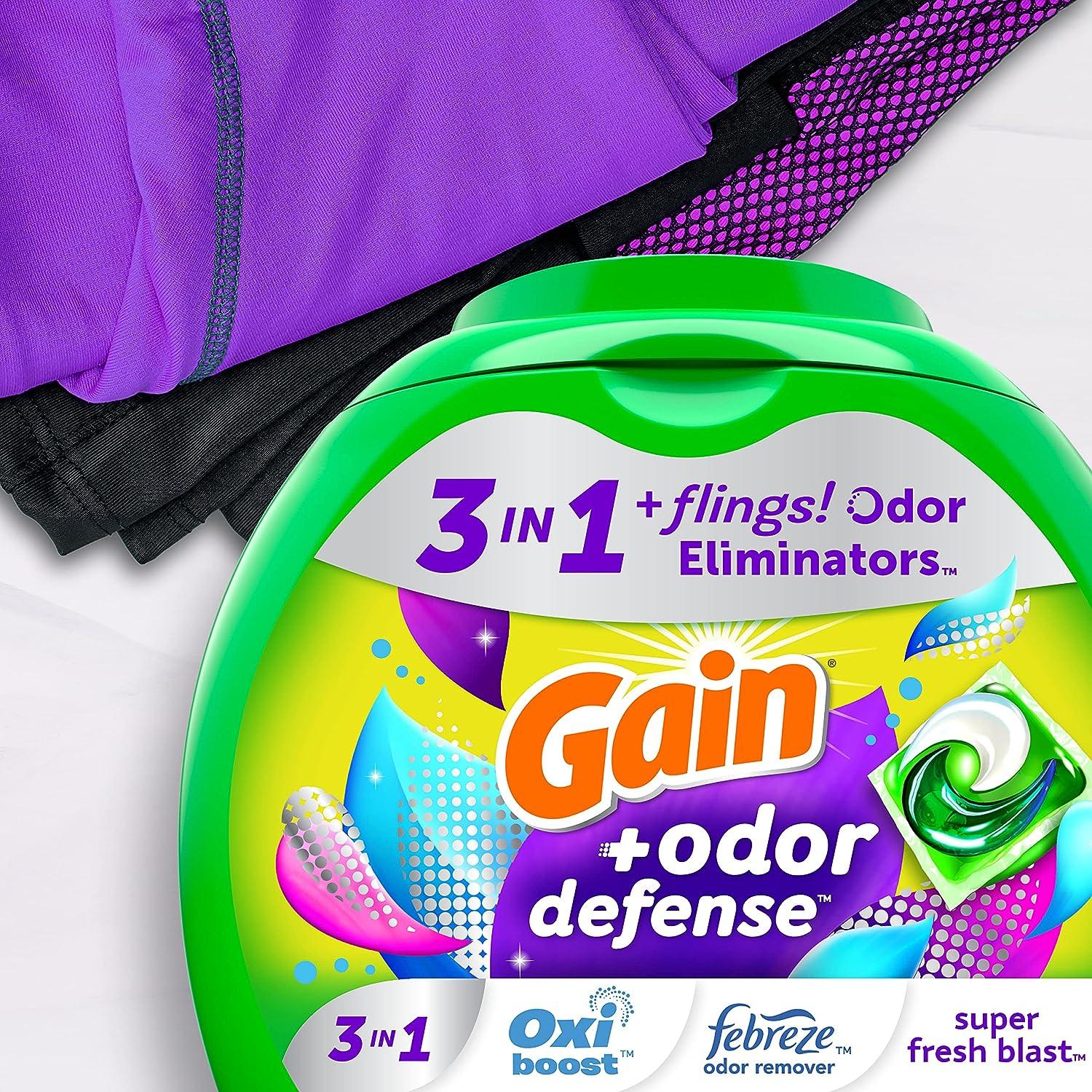 Gain flings Laundry Detergent Pacs with Odor Defense, HE Compatible, 76