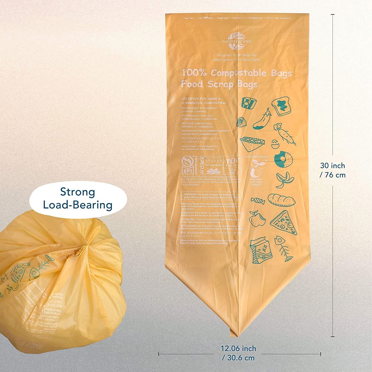 Moonygreen Compostable Trash Bags 13 Gallon, Tall Kitchen Food Waste Bags,  US BPI ASTM D6400 and Europe OK Compost Home Certified, Heavy-Duty, 49.2  Liter, 50 Count, Extra Thick 1.1 Mils