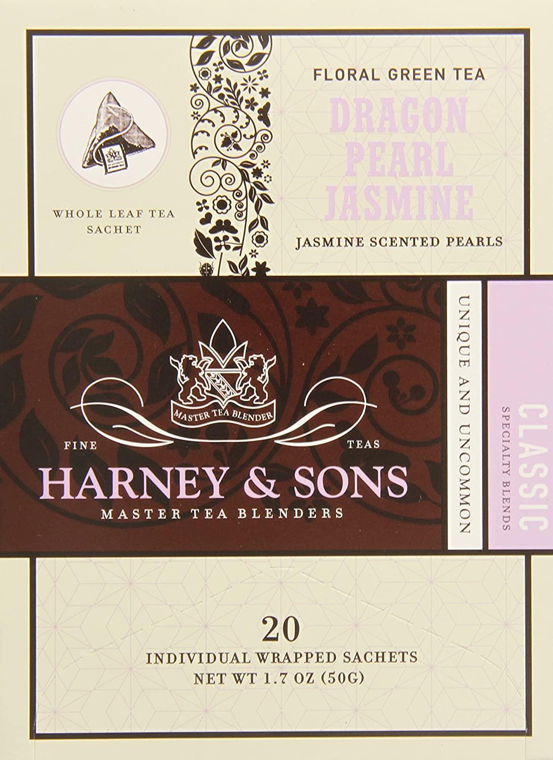 Harney & Sons Dragon Pearl Jasmine Tea Sachets 20 Wrapped Sachets, 1.