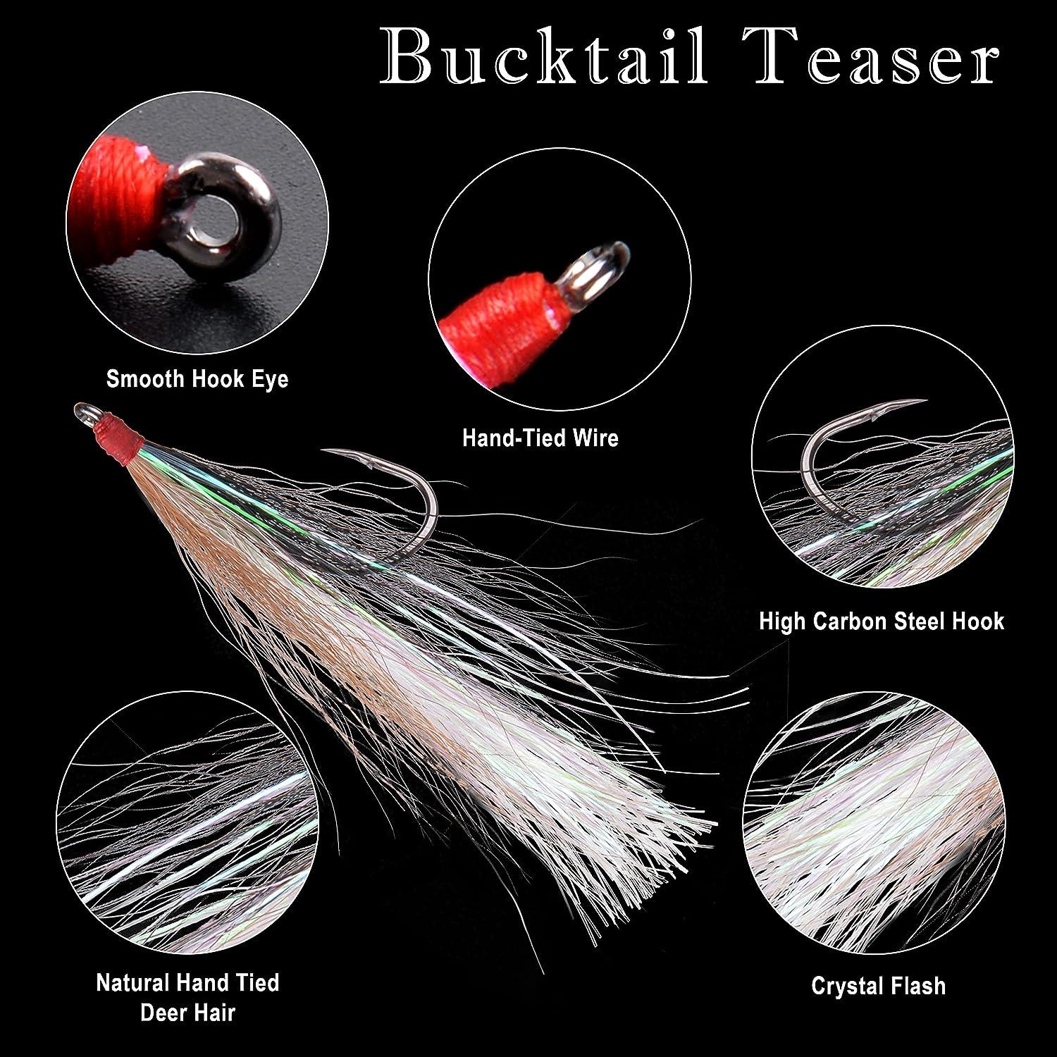 Bucktail Teasers with Hook Saltwater, Fishing Teaser Lures Fluke Rig  Flounder Rig Fishing Jig Hooks 5 Colors Black 10pcs