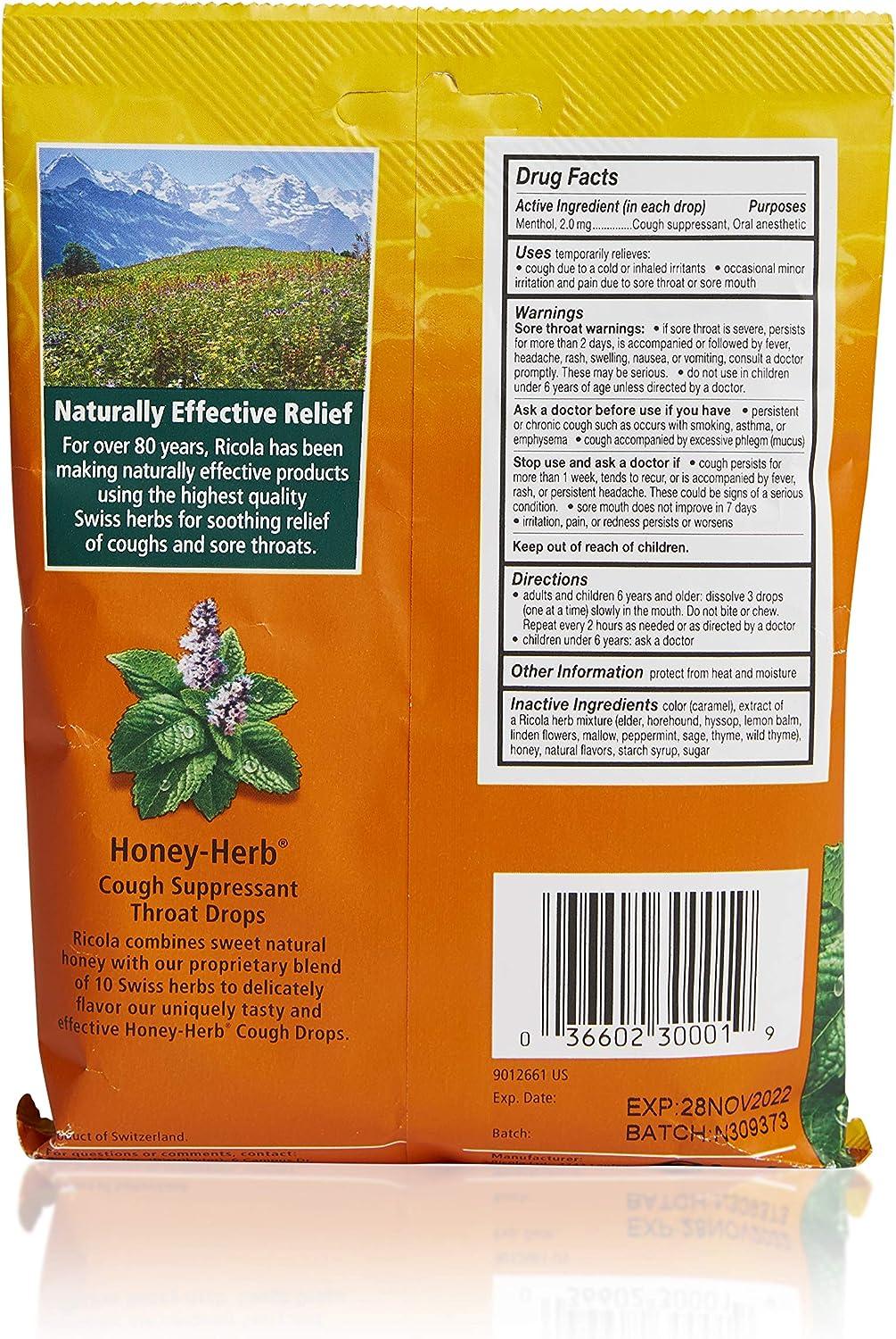 Ricola Honey Herb Herbal Cough Suppressant Throat Drops, 24ct Bag (Pack of  5)