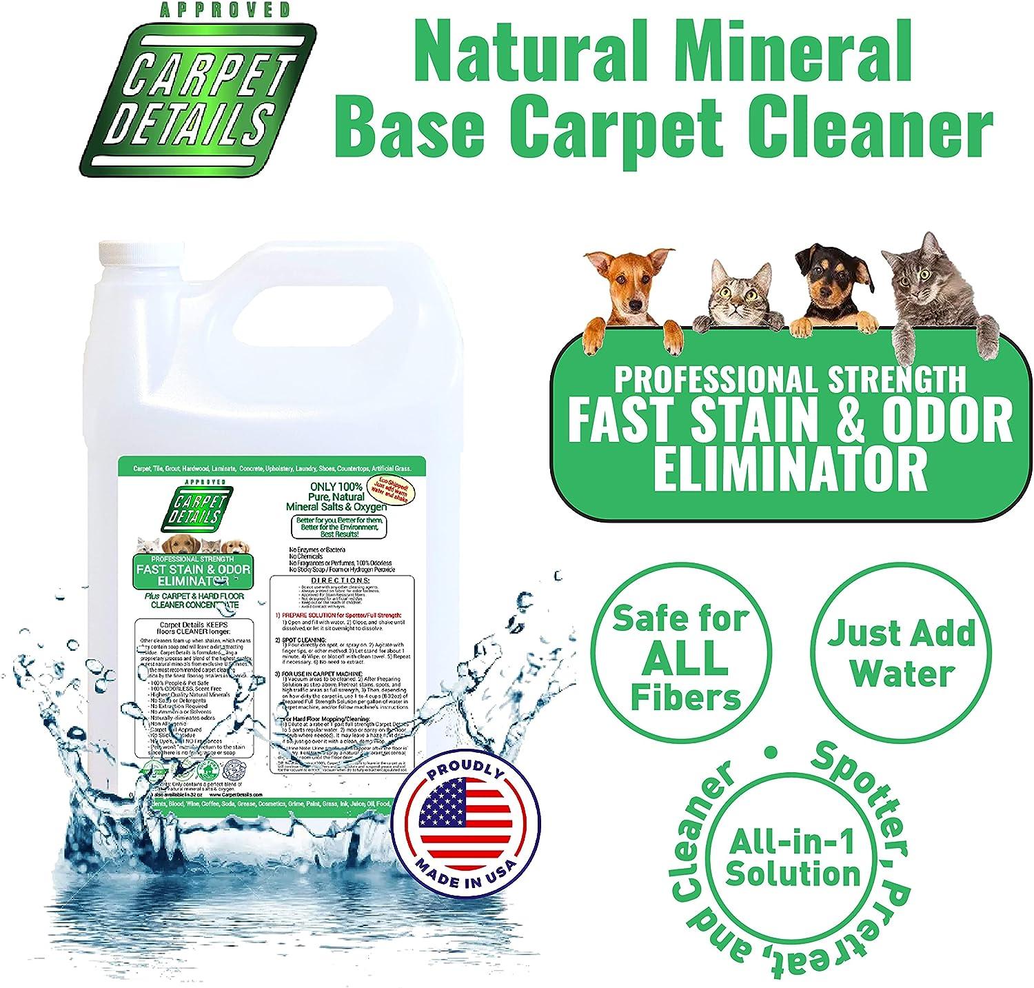 Carpet Details Carpet Stain Remover- Safe Natural Mineral Based Carpet  Cleaner Solution- Use on Tile, Grout, Laminate and Wood Floors, and Carpet-  Perfect Pet Carpet Cleaner- Gallon- Made in the USA 1