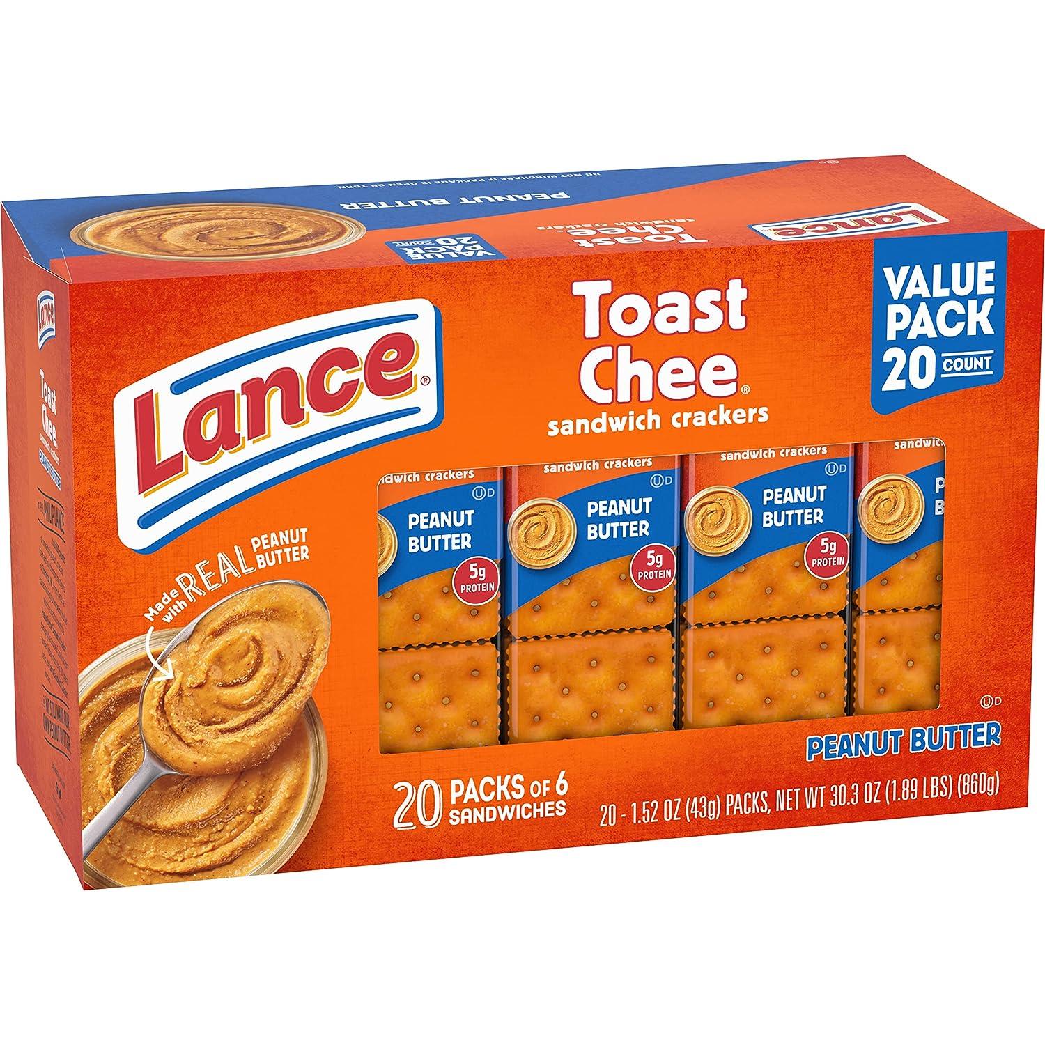 Lance Sandwich Crackers, ToastChee Peanut Butter, 20 Individually