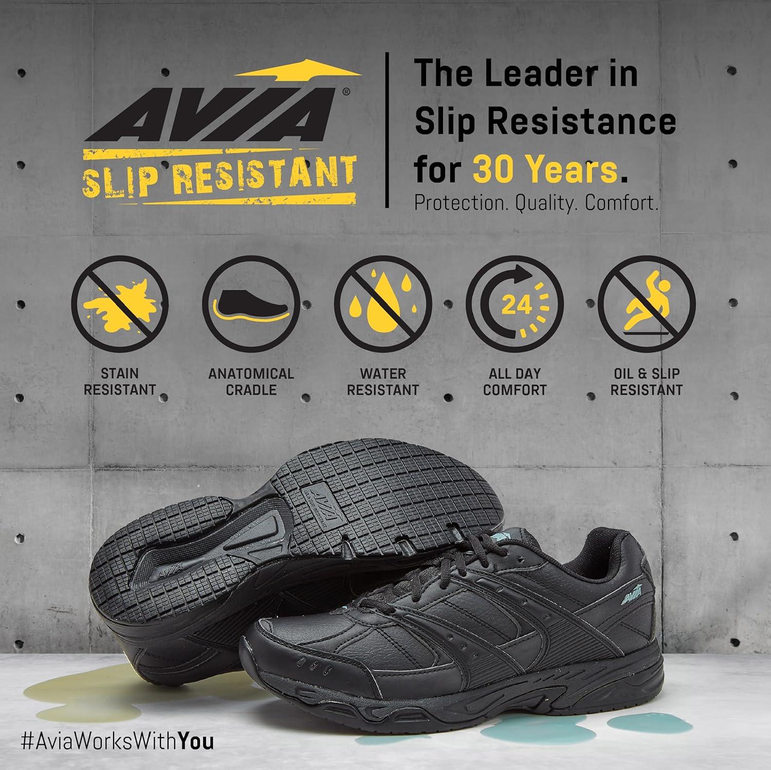 Avia Avi-Union II Non Slip Shoes for Women - Lace Up Comfort Women's Work  or Walking Sneakers Medium or Wide Black or White 6 Black/Castle Rock