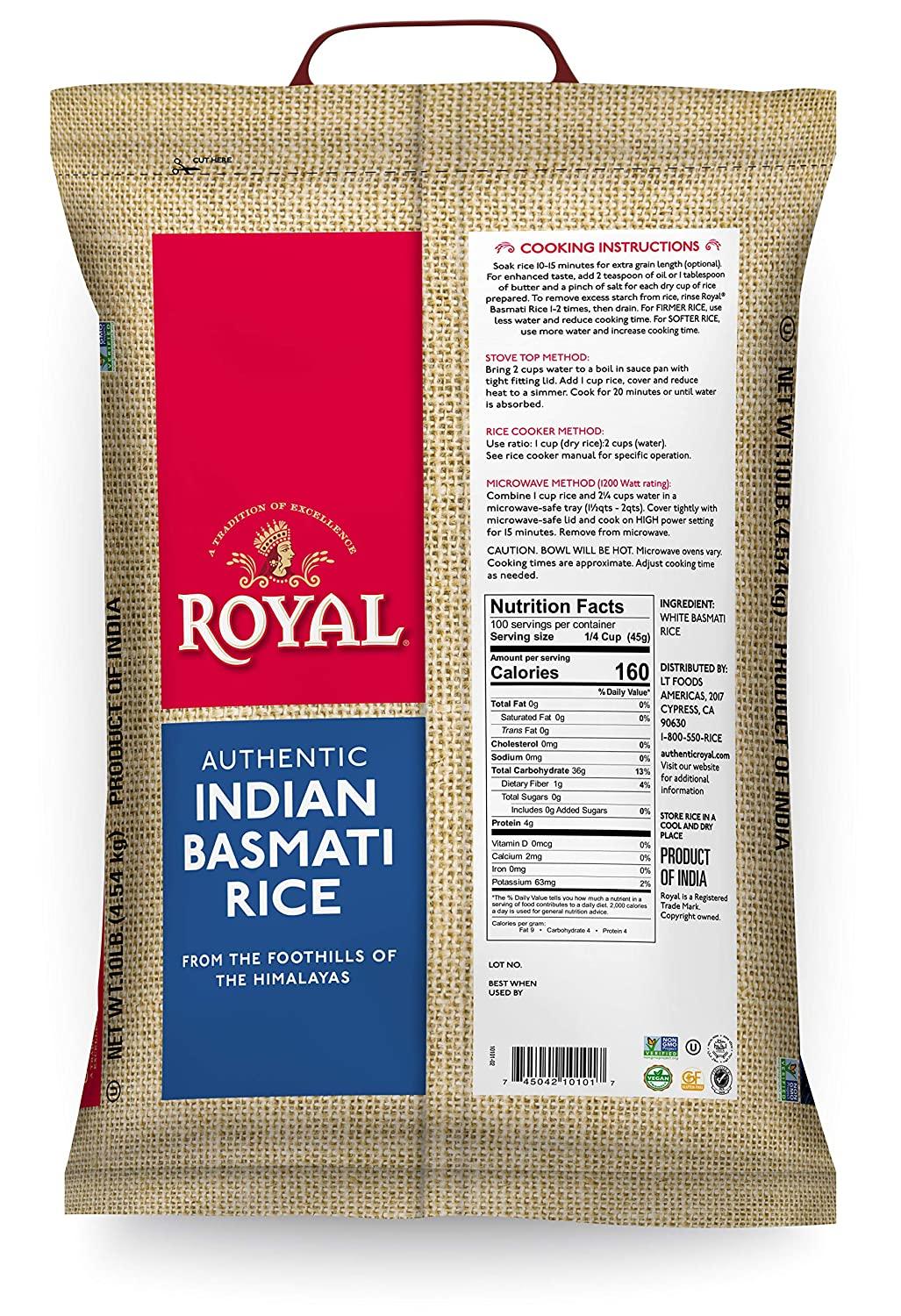 Royal White Basmati Rice 10lb Premium Quality Long Grain Rice