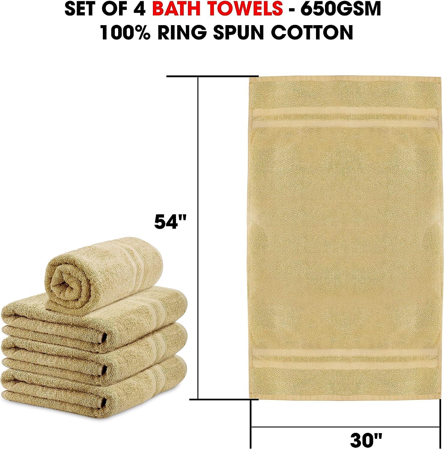 Towel and Linen Mart 4 Pieces Bath Towel Sets - Beige - Soft Feel Luxurious,Quick Dry, Extra Absorbent, 100% Ring Spun Cotton 600 GSM (27 x 54)