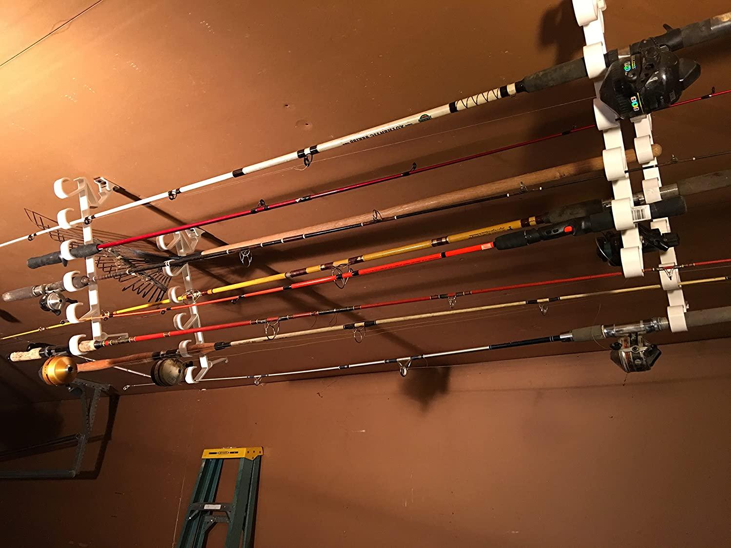 Garage Storage Rack for Garage Doors with Hooks for Fishing Rods