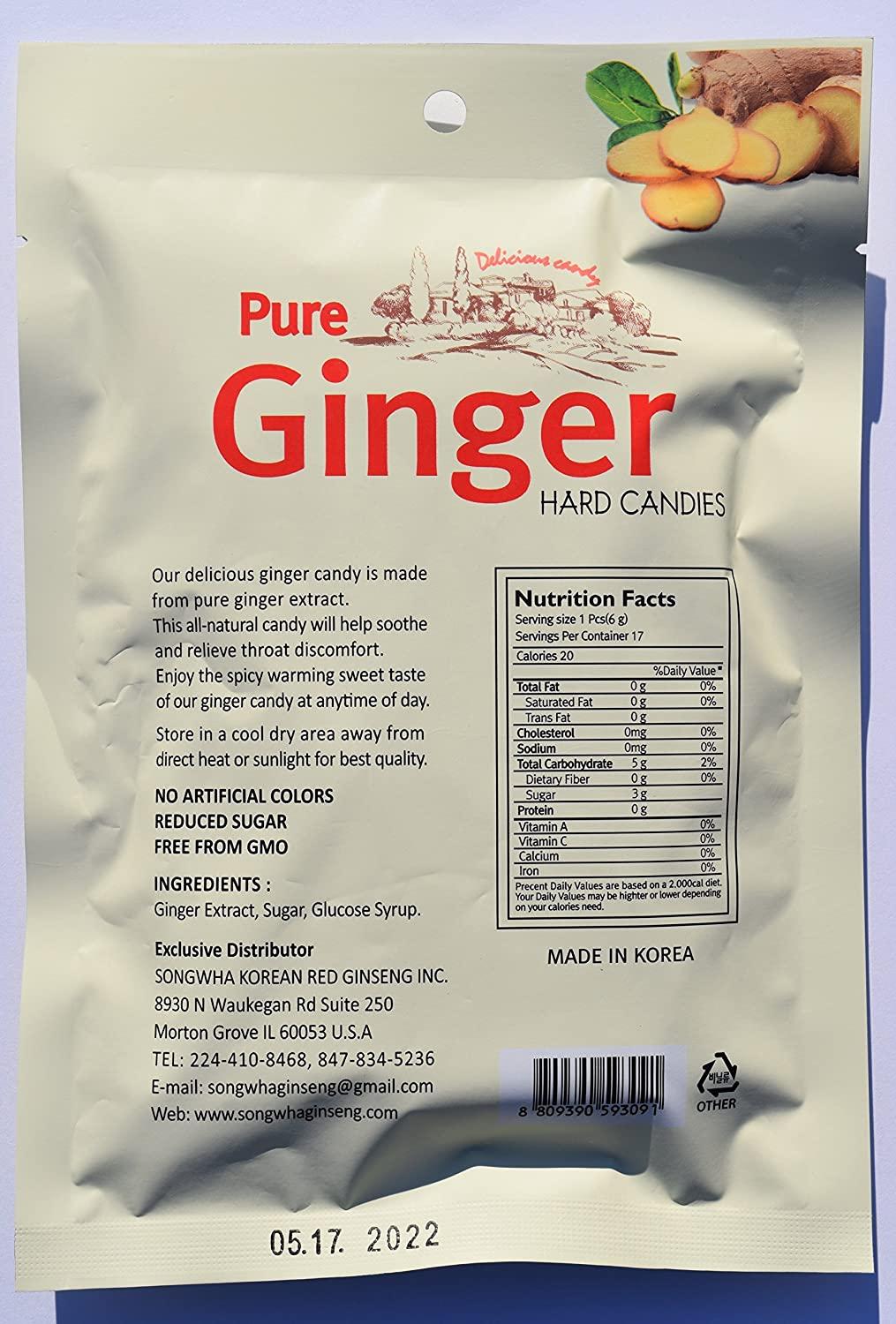 Pure Ginger Hard Candies 3.5 oz per bag Pack of 3