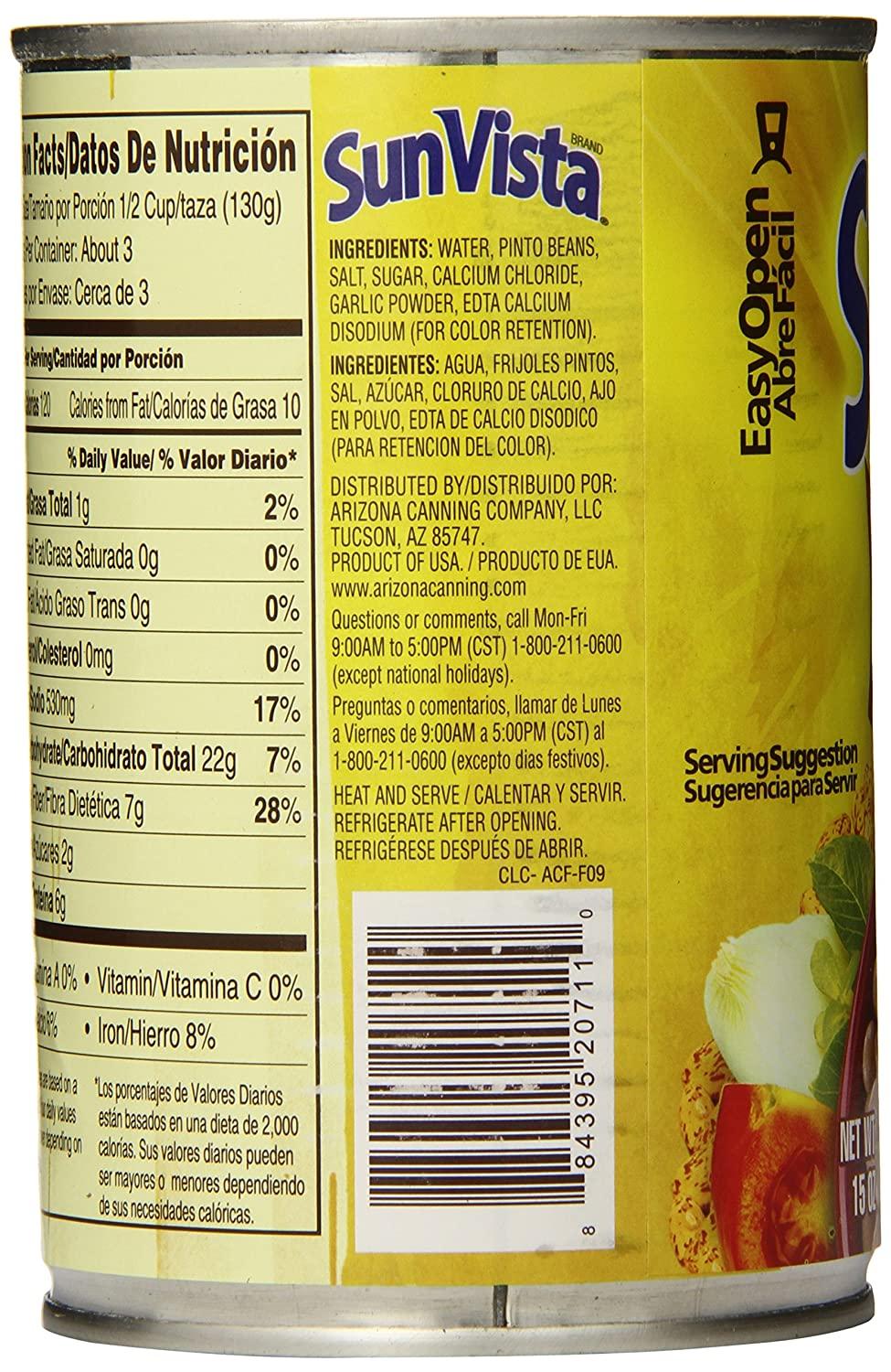 Sun Vista Pinto Beans, Whole, 15 Ounce (Pack of 12)