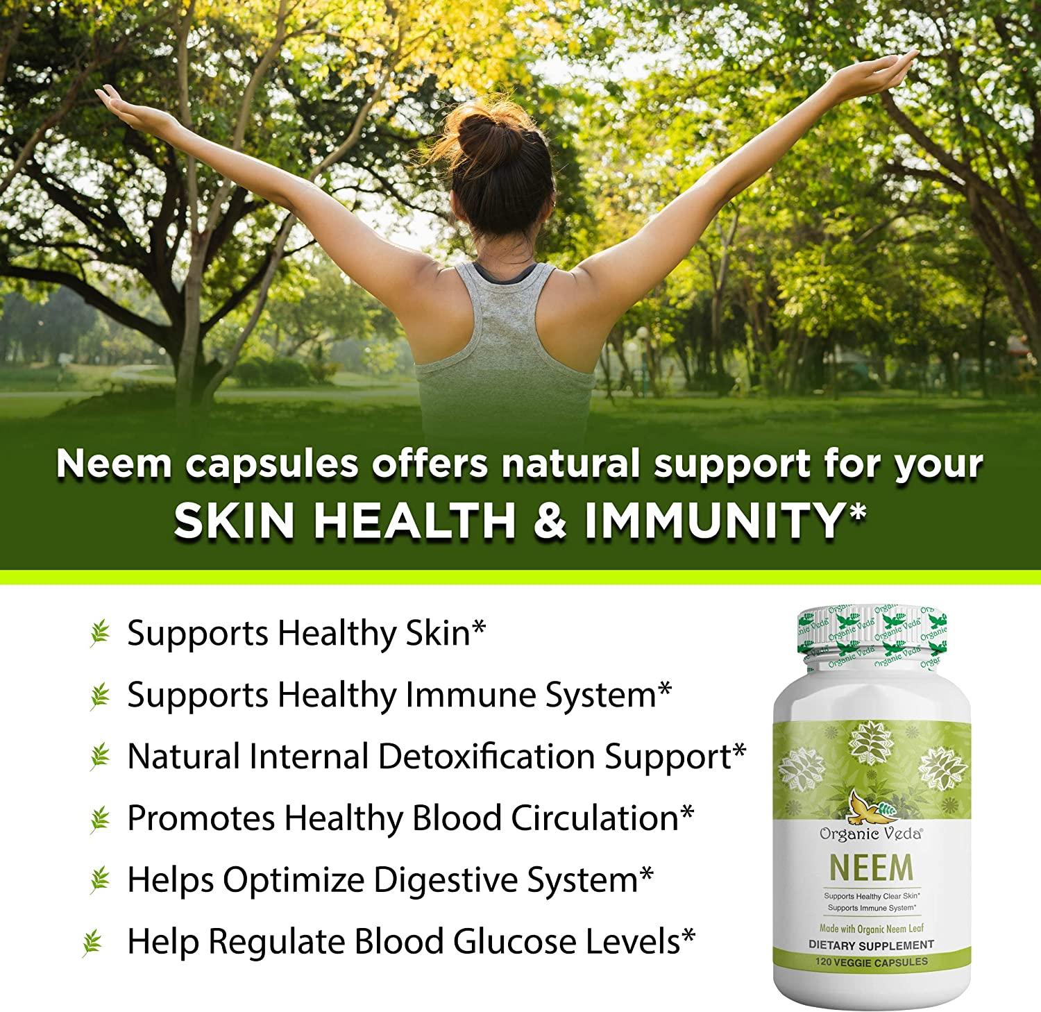 Organic Veda Neem Capsules NonGMO Herbal Supplement Made with Pure