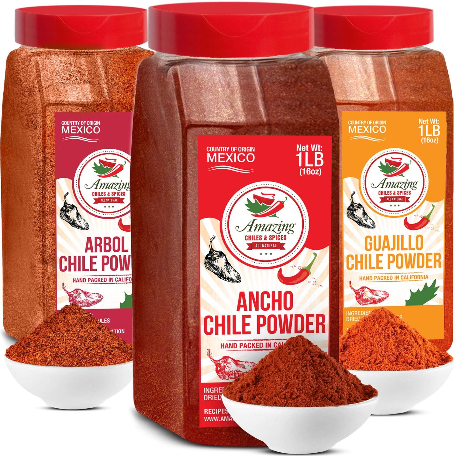 Chile Powder Variety Pack (48 oz Total) Ancho, Guajillo and Arbol