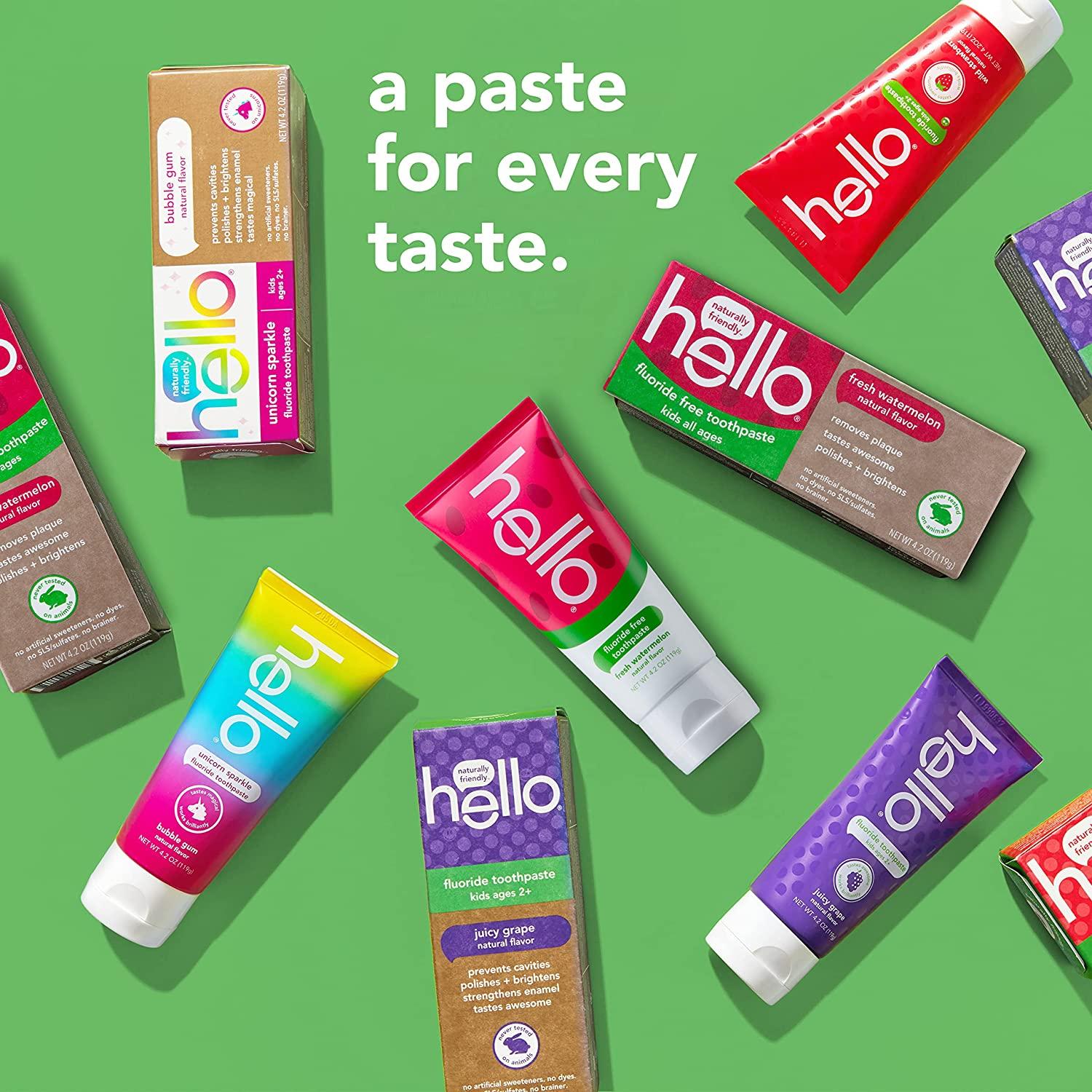 Hello Natural Watermelon Flavor Kids Fluoride Free Toothpaste, Vegan, SLS Free, Gluten Free