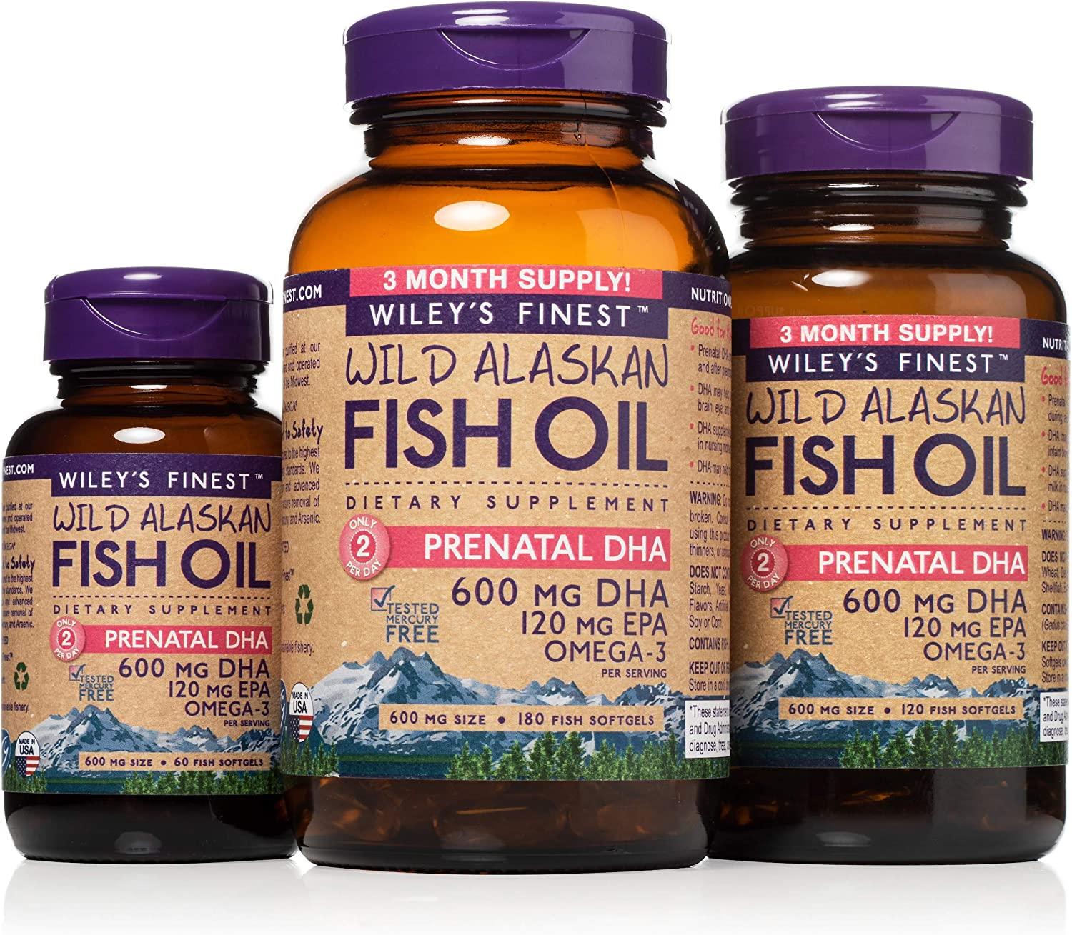 Wiley's Finest Wild Alaskan Fish Oil Prenatal DHA 600 mg 180 Fish Softgels