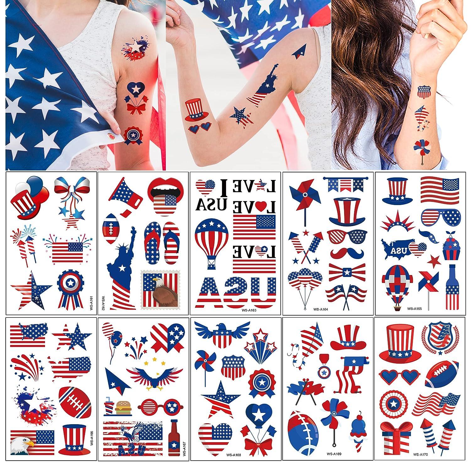 Fourth of July Party Supplies Temporary Tattoos 80pcs Patriotic Glitter and  Mettalic Styles USA Independence Day Red Blue America July 4th Party Favors  USA Flag Decor for Kids Adults