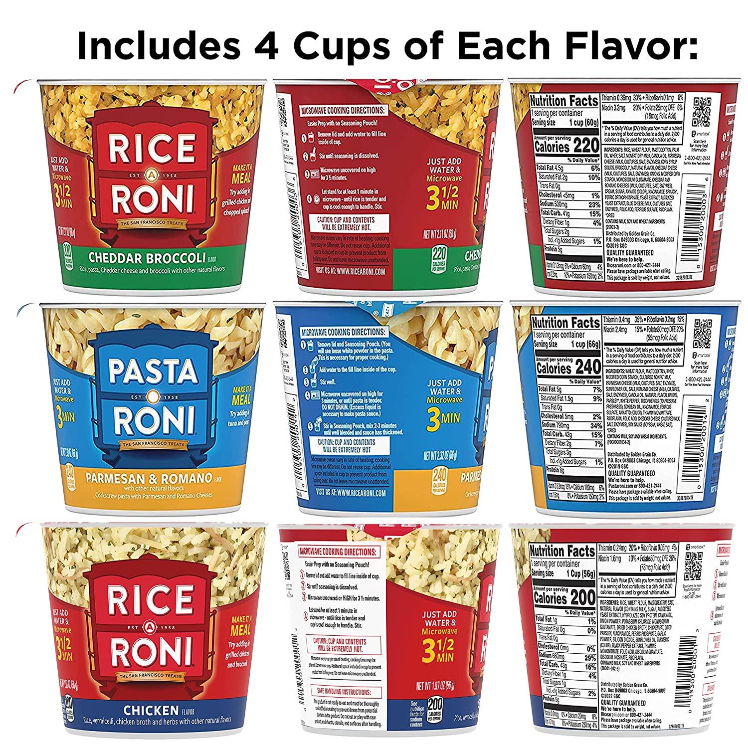 PASTA RONI Quaker Rice a Roni Cups Individual Cup, 3Flavor Variety Pack, 2.25 Oz, 12 count
