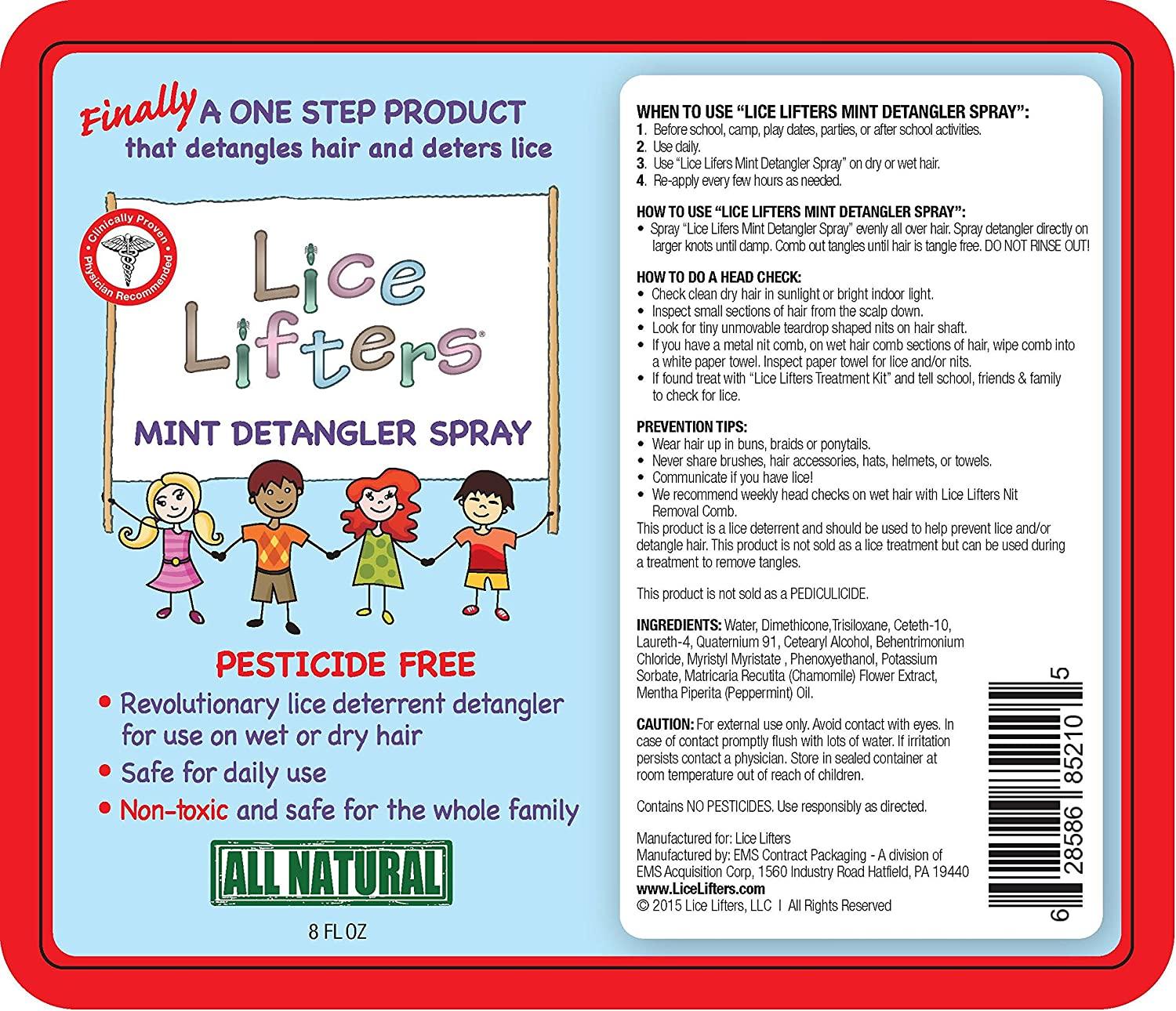 Lice Lifters Mint Lice Deterrent Natural Peppermint Repel Detangler Spray