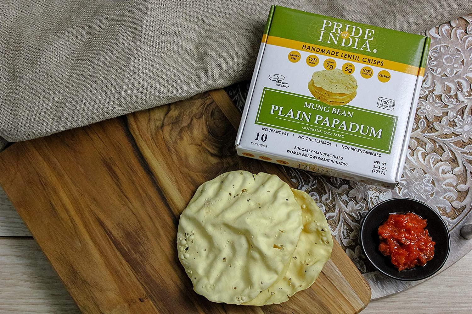 Pride Of India Mung Bean Plain Papadum Lentil Crisp, 10 count (3.53oz