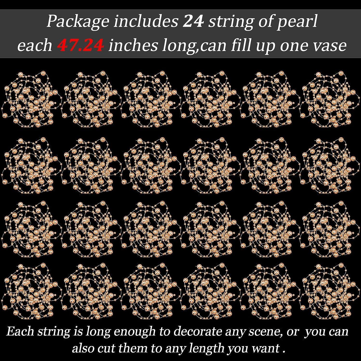 24 Pcs Artificial Pearl String for Floating Candle Faux Pearls Beads String  Pearl Party Garland Decoration for Vases Filler Wedding Centerpiece  Christmas Party Decor (Rose Gold)