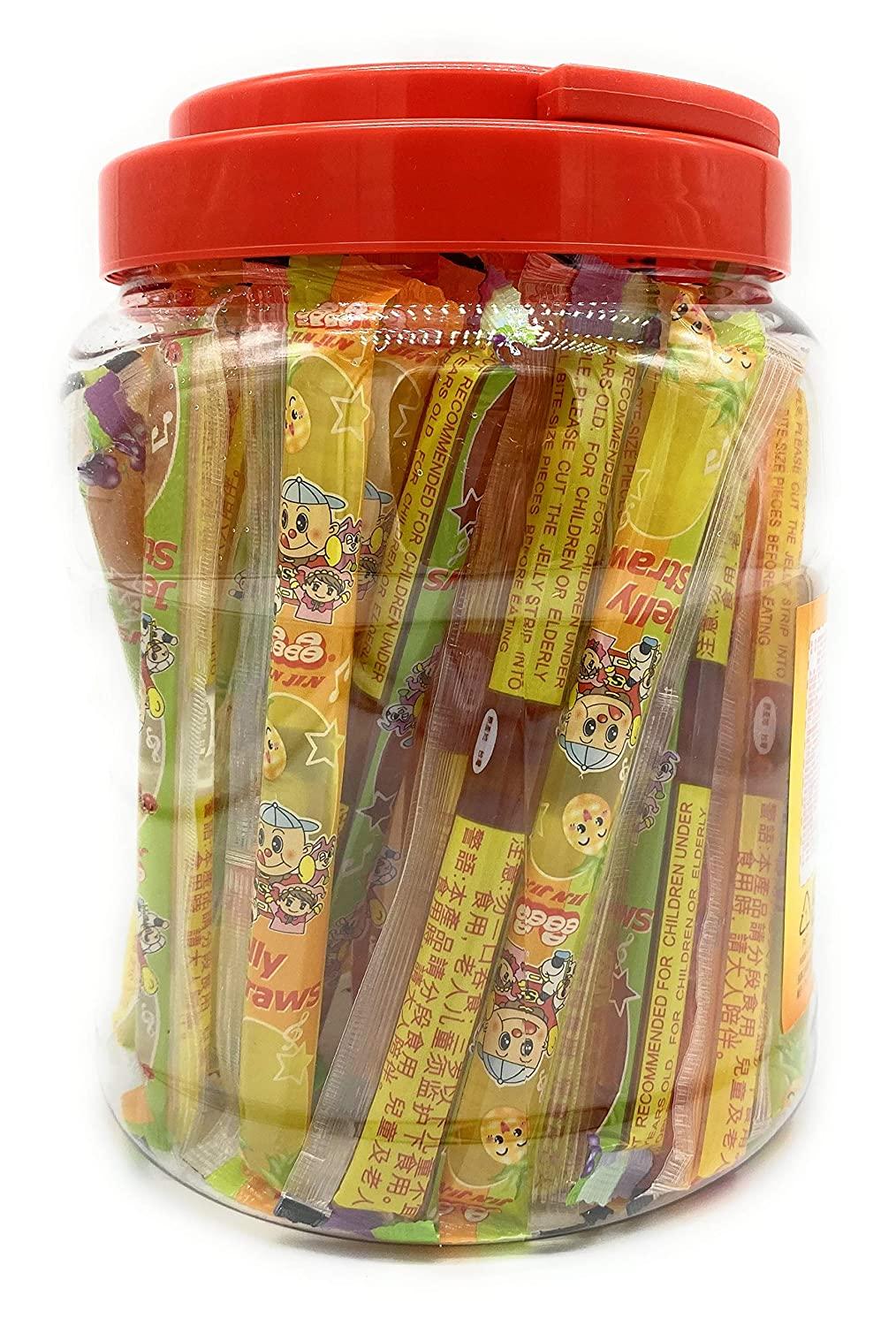 Jin Jin Fruit Jelly Filled Strip Straws Candy Many Flavors! (35.26 oz)