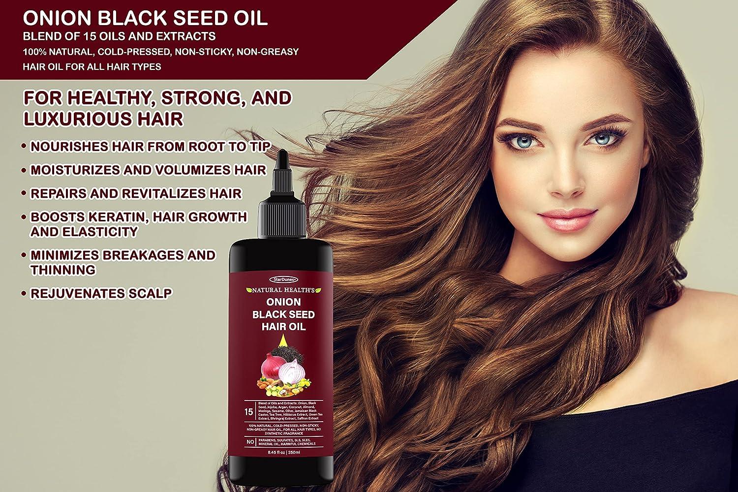 StarDunes Onion Black Seed Hair Oil Blend of 15 Oils and Extracts for