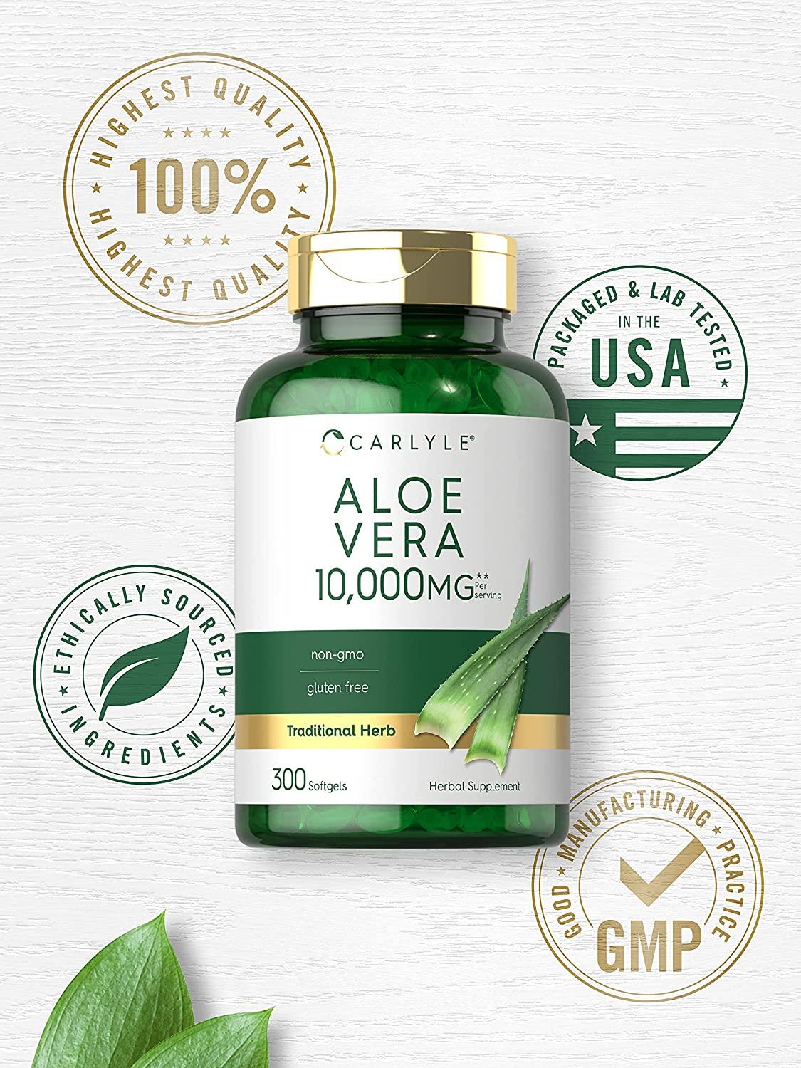 Aloe Vera Capsules 10,000 mg 300 Softgel Pills Aloe Vera Gel