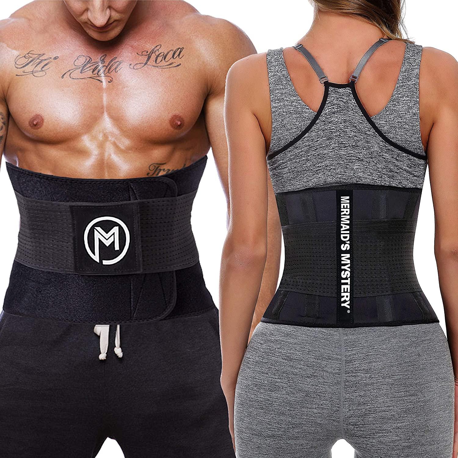 MERMAID'S MYSTERY Waist Trimmer Trainer Belt for Women Men Sport Sweat  Workout Body Shaper Sauna Black M (Waistline 31-42)