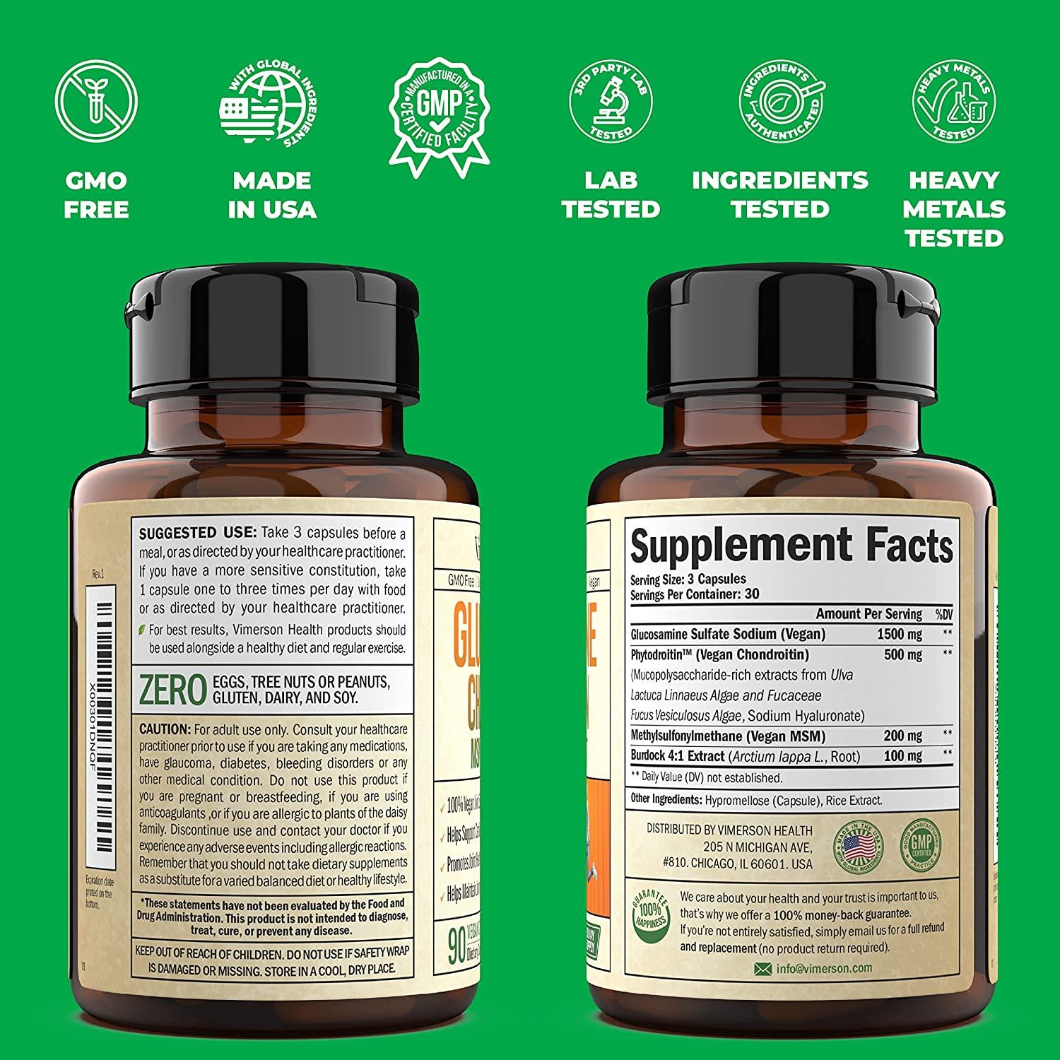 PlantBased Vegan Glucosamine Chondroitin Joint Support Supplement 90